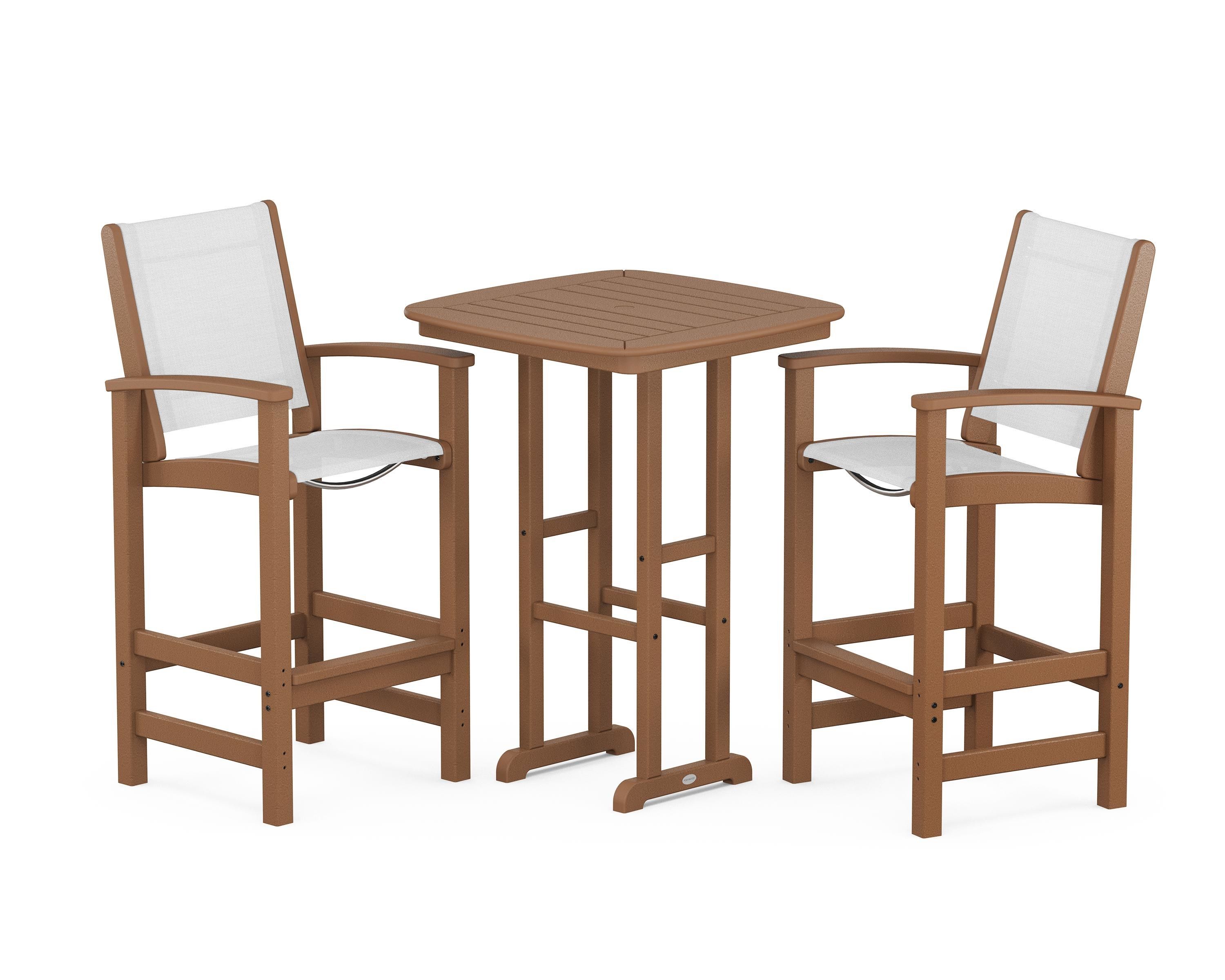 POLYWOOD® Coastal 3-Piece Bar Set in Teak / White Sling