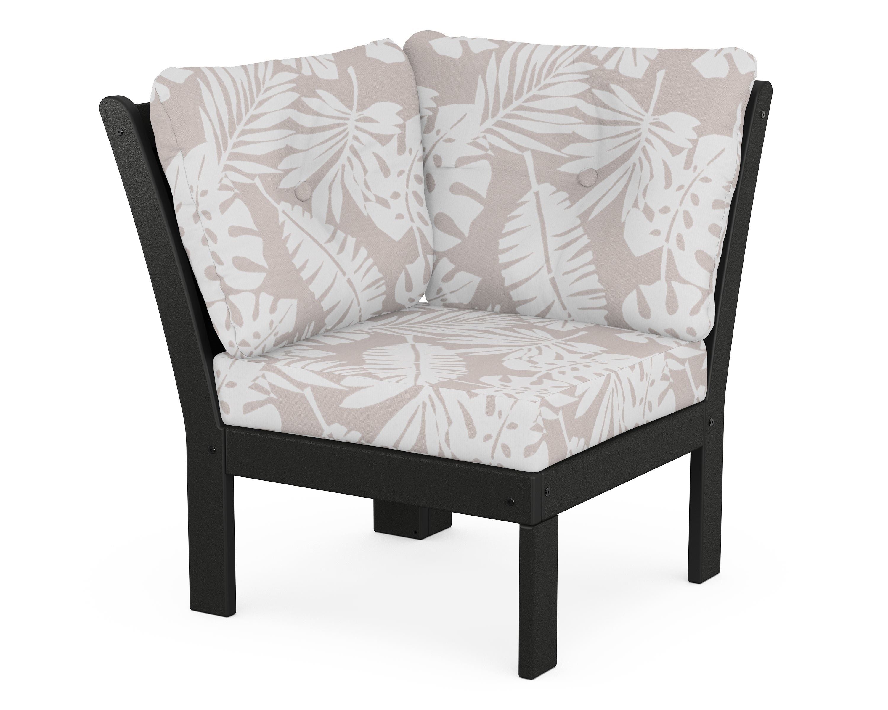 POLYWOOD® Vineyard Modular Corner Chair in Black / Leaf Dune Burlap