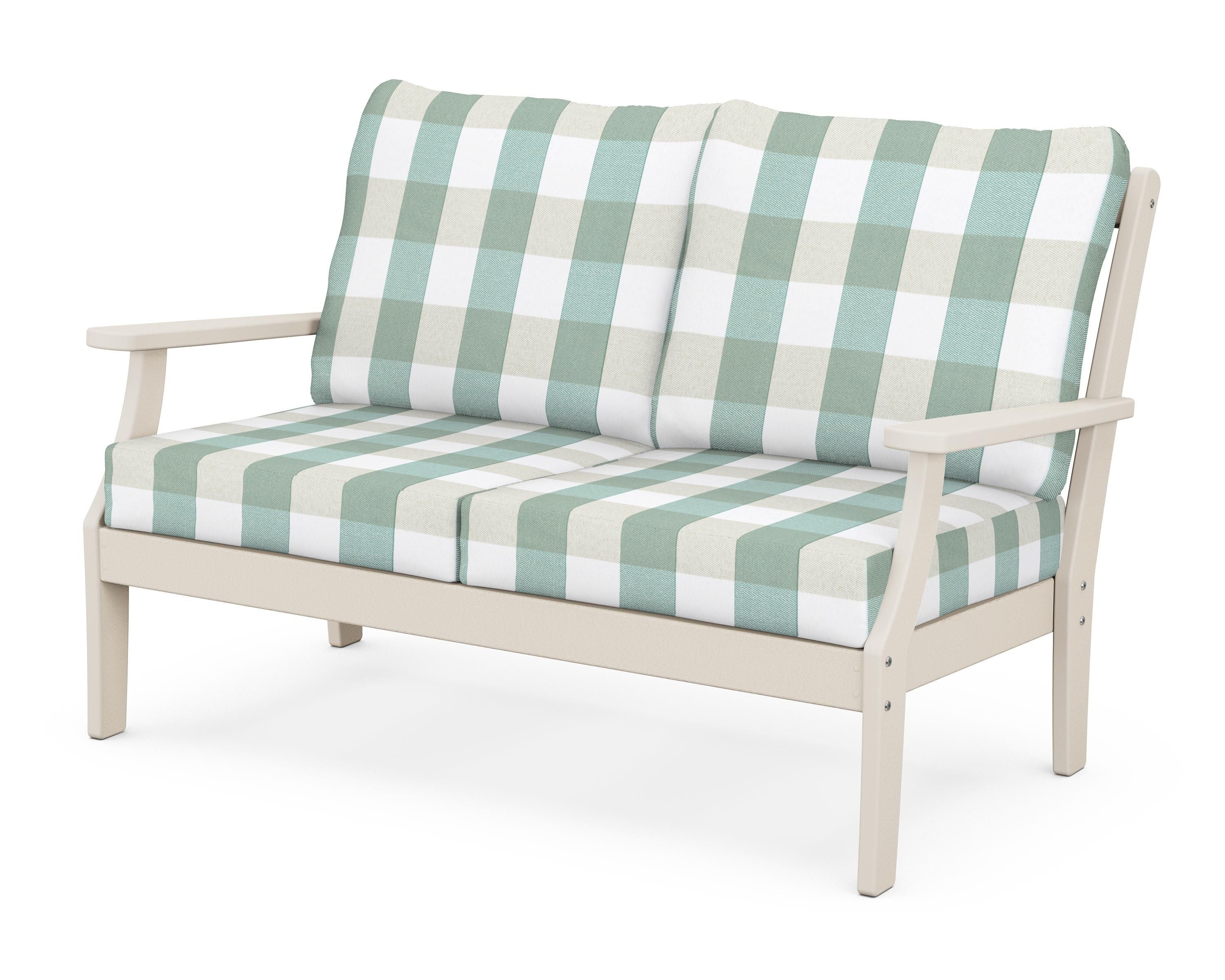POLYWOOD® Braxton Deep Seating Loveseat in Sand / Buffalo Plaid Glacier Spa