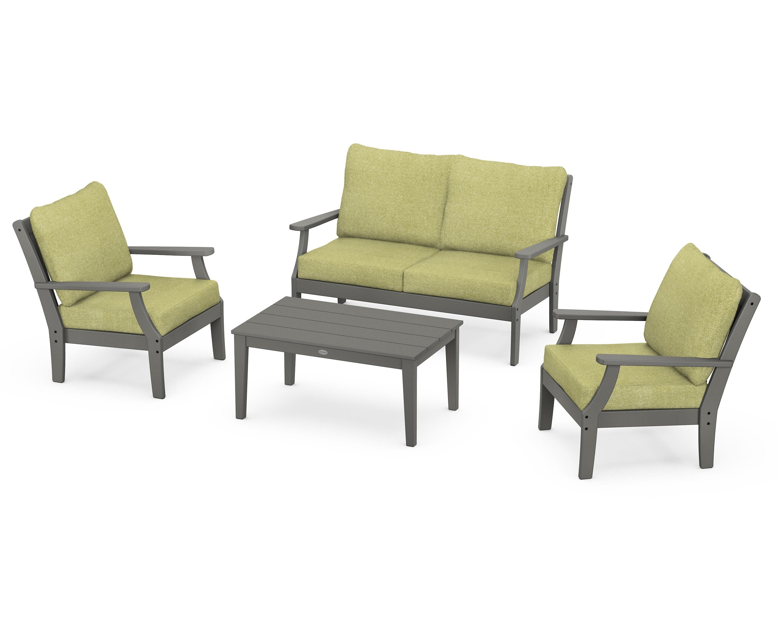 POLYWOOD® Braxton 4-Piece Deep Seating Chair Set in Slate Grey / Chartreuse Boucle