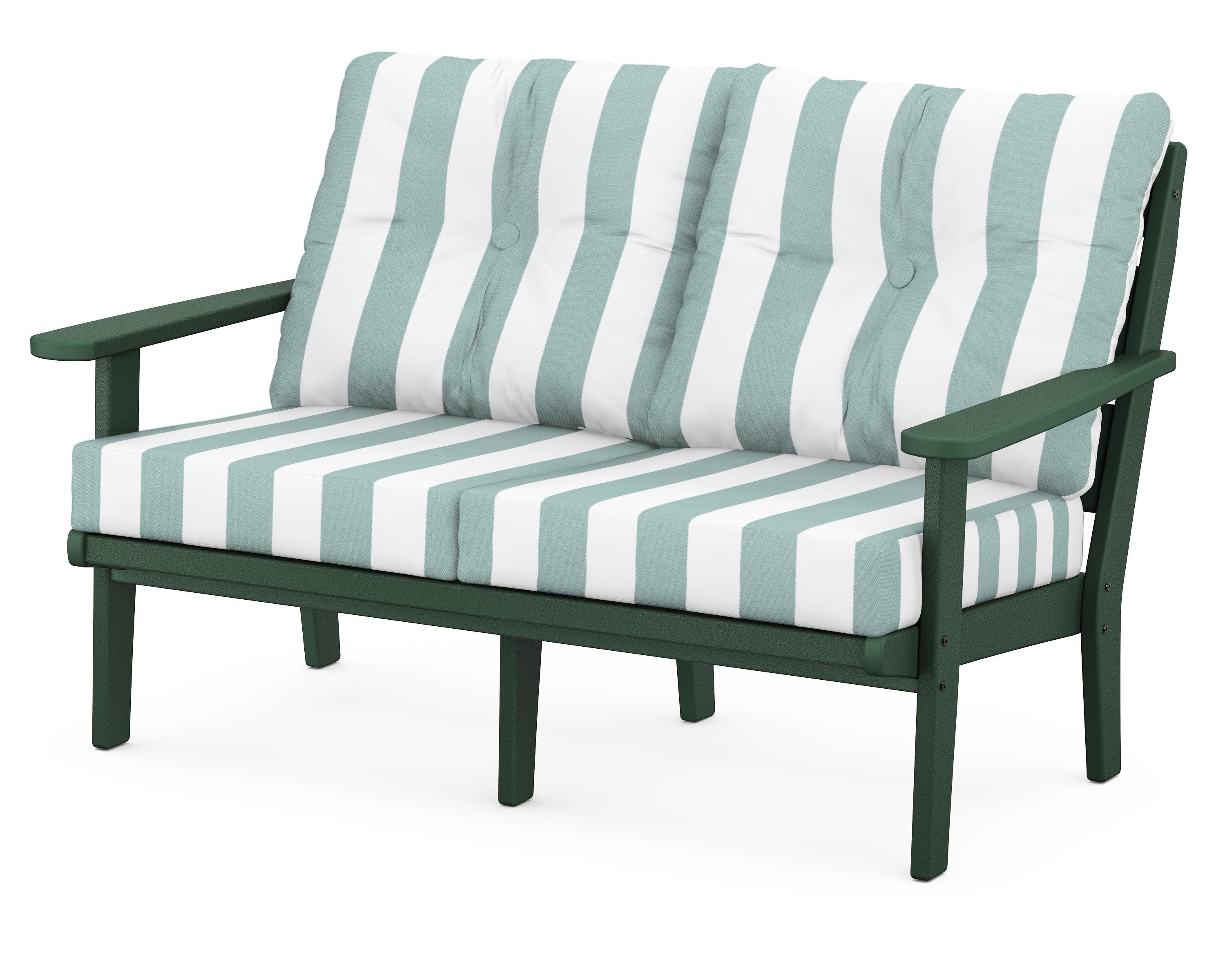 POLYWOOD® Lakeside Deep Seating Loveseat in Green / Cabana Stripe Glacier Spa