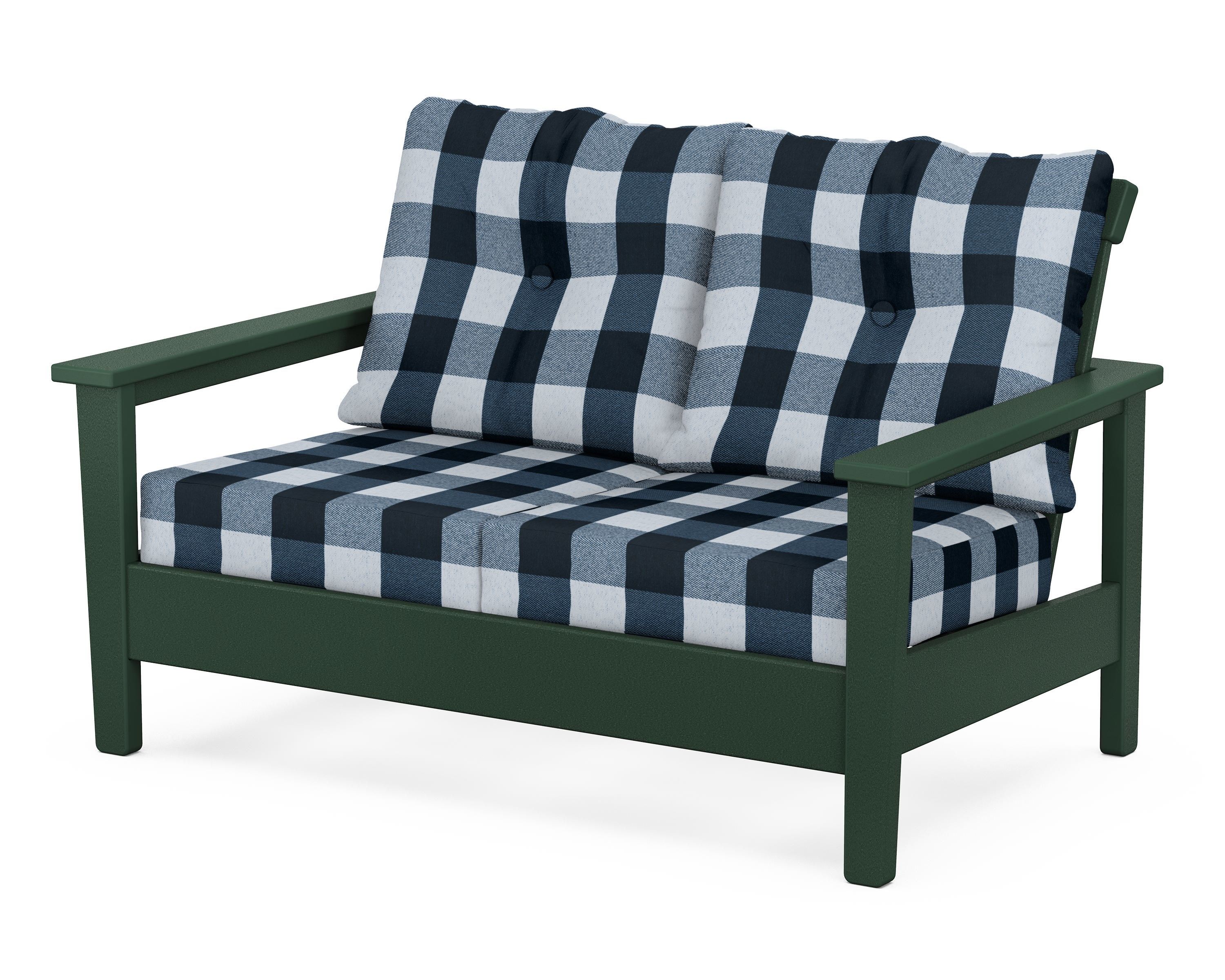 POLYWOOD® Prescott Deep Seating Loveseat in Green / Buffalo Plaid Marine Indigo