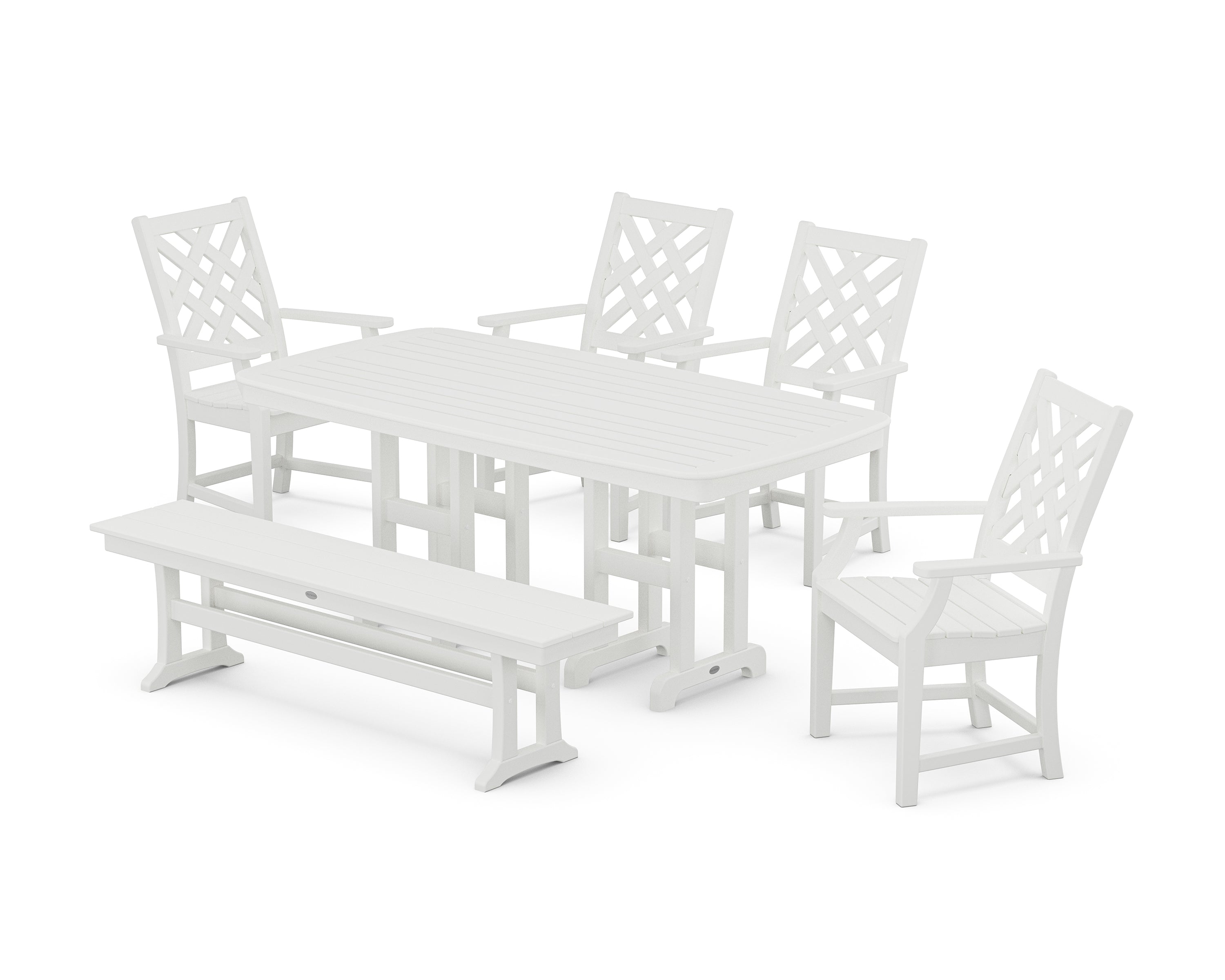 Country Living Wovendale 6-Piece Farmhouse Dining Set with Bench in White