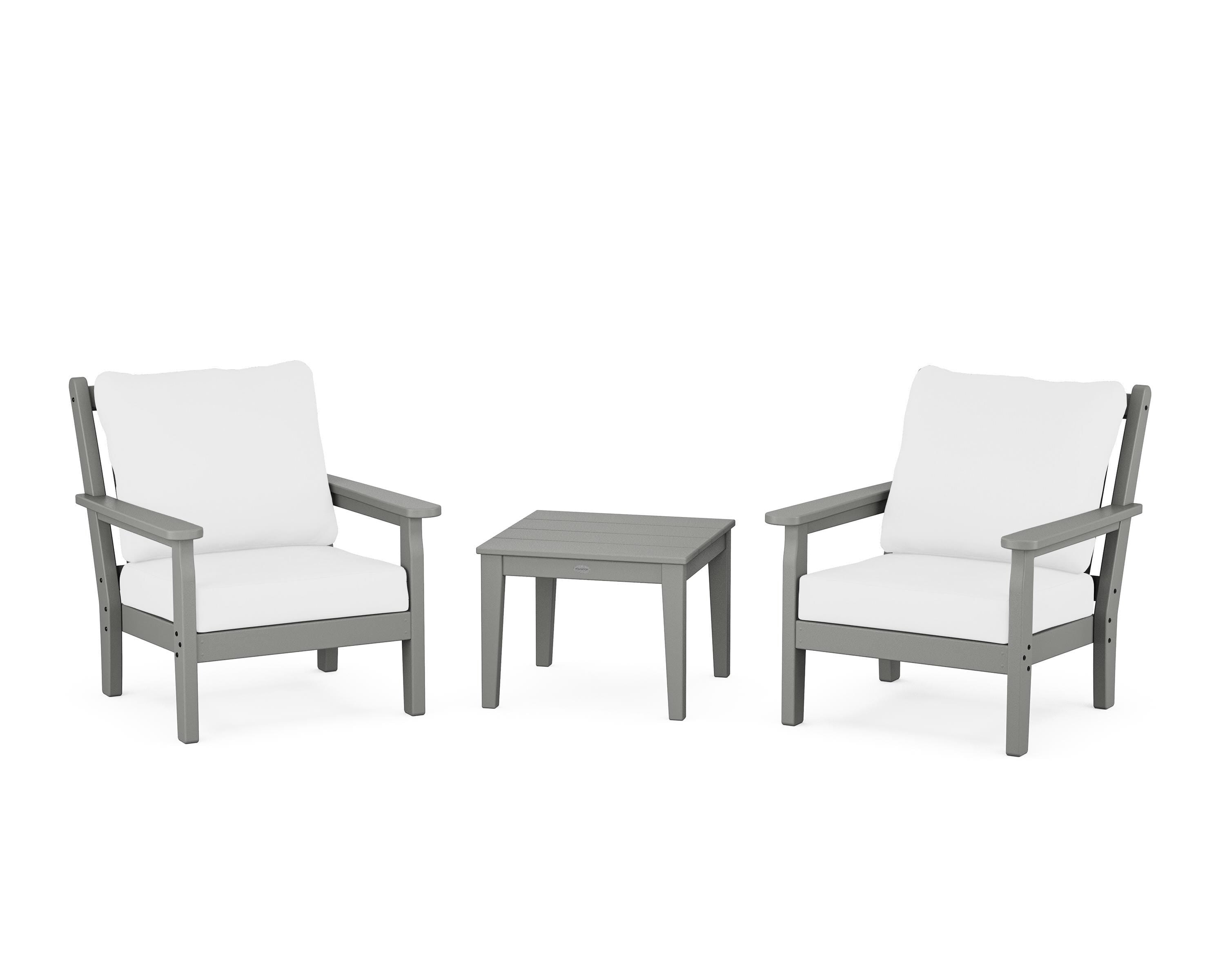 POLYWOOD® Chippendale 3-Piece Deep Seating Set in Slate Grey / Natural