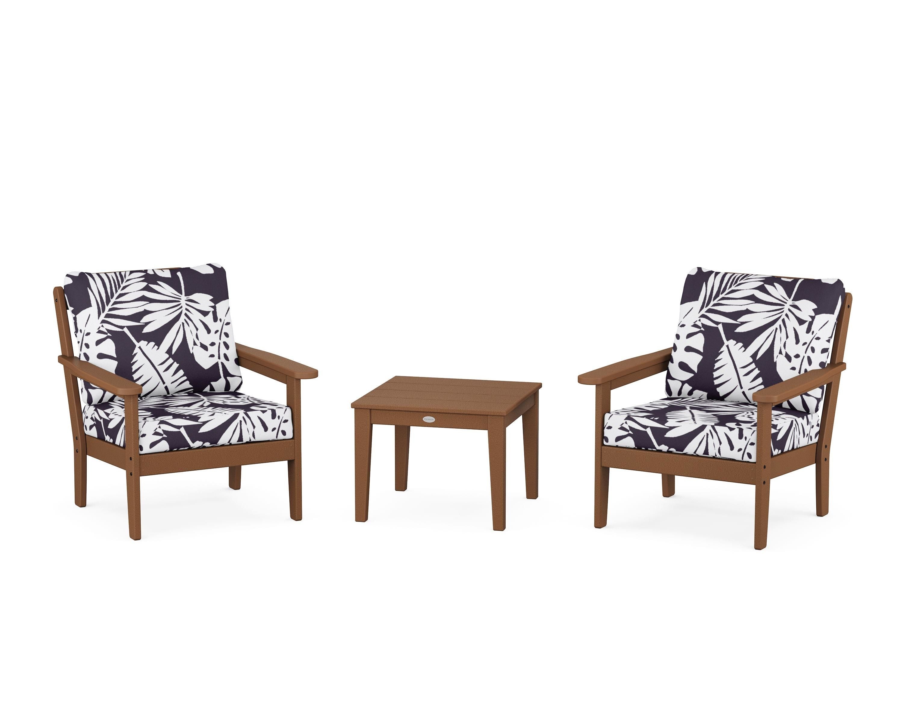 Country Living Cottage 3-Piece Deep Seating Set in Teak / Leaf Navy
