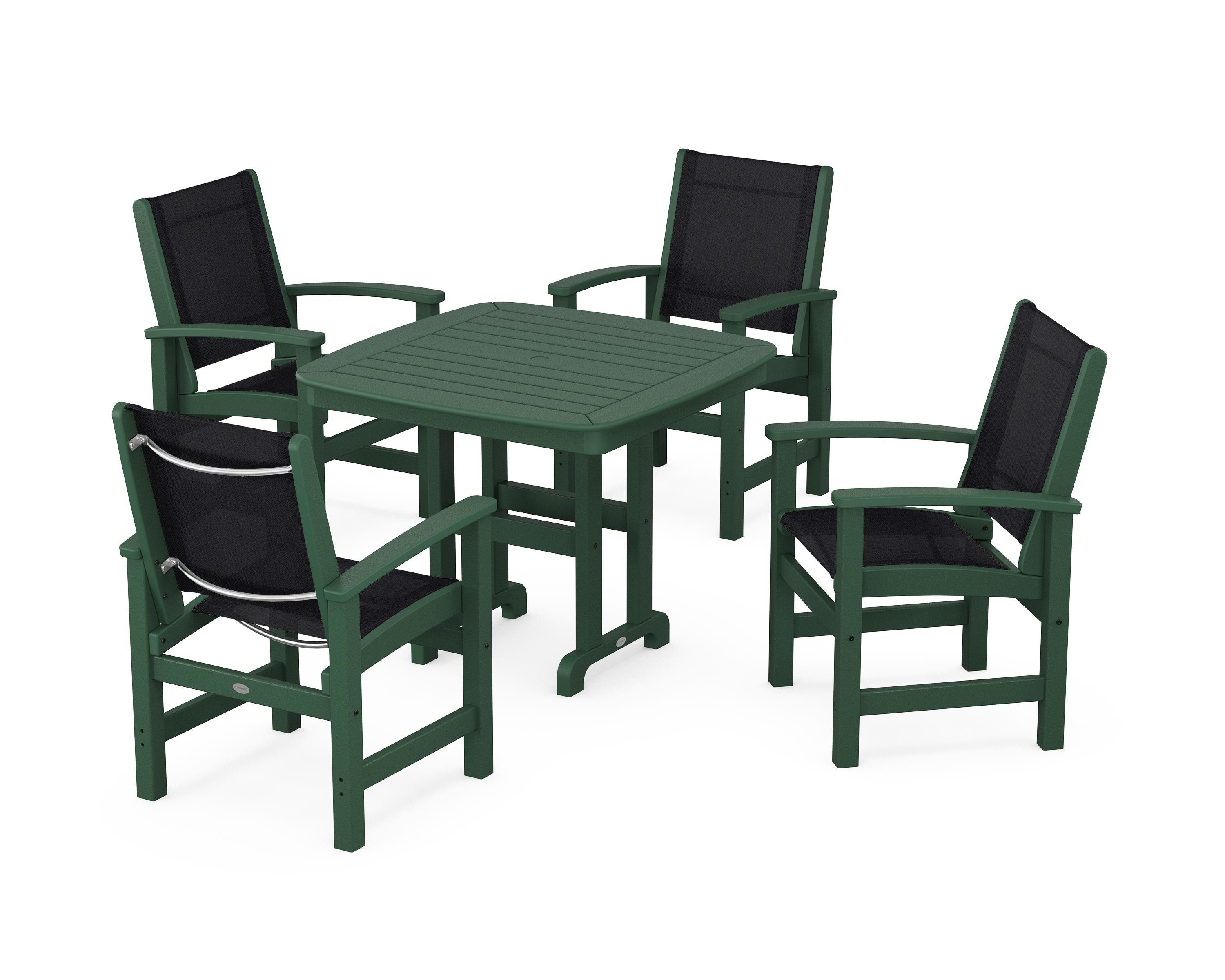 POLYWOOD® Coastal 5-Piece Dining Set in Green / Black Sling