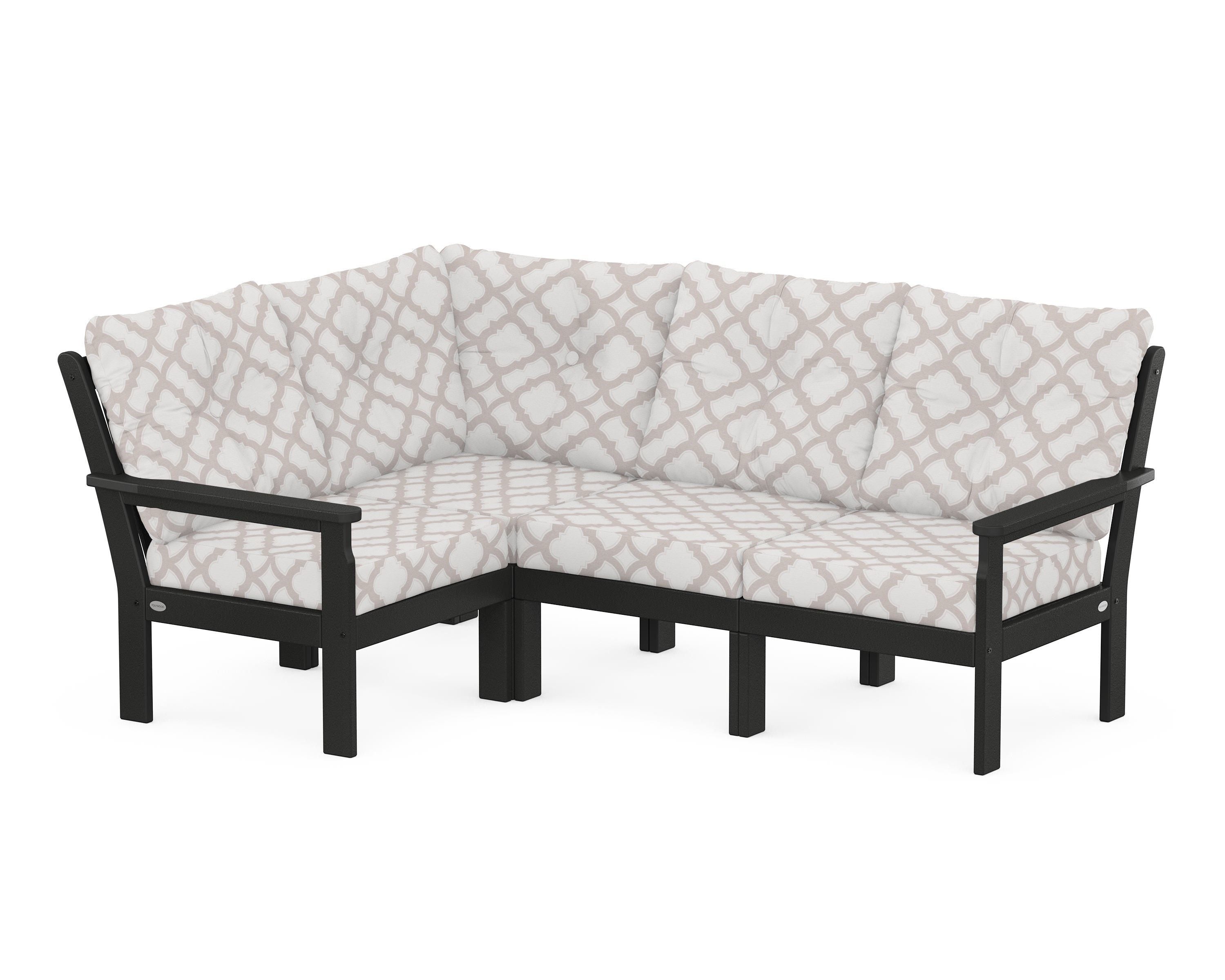 POLYWOOD® Vineyard 4-Piece Sectional in Black / Trellis Dune Burlap