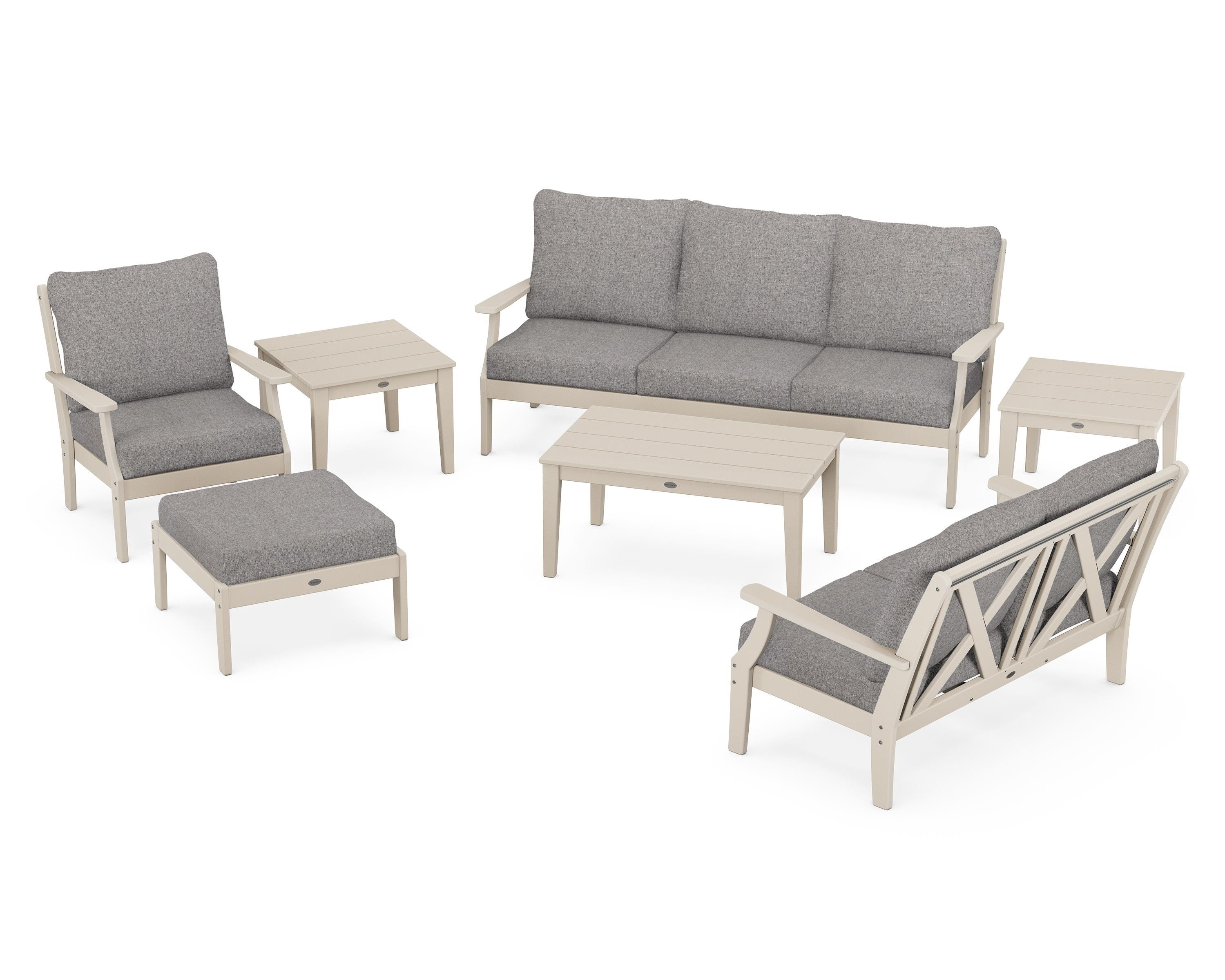 POLYWOOD® Braxton 7-Piece Deep Seating Set in Sand / Grey Mist