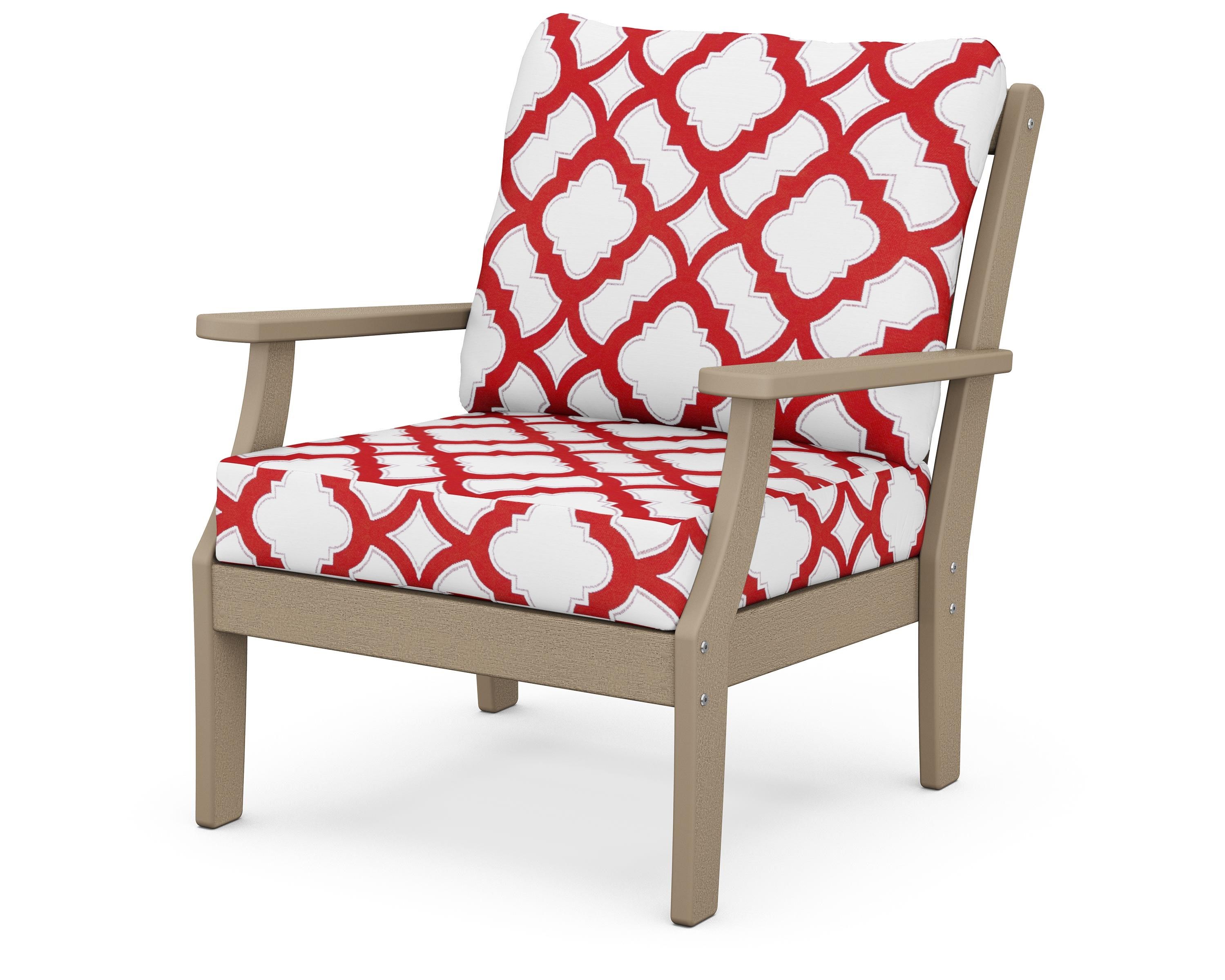 POLYWOOD® Braxton Deep Seating Chair in Vintage Sahara / Trellis Crimson