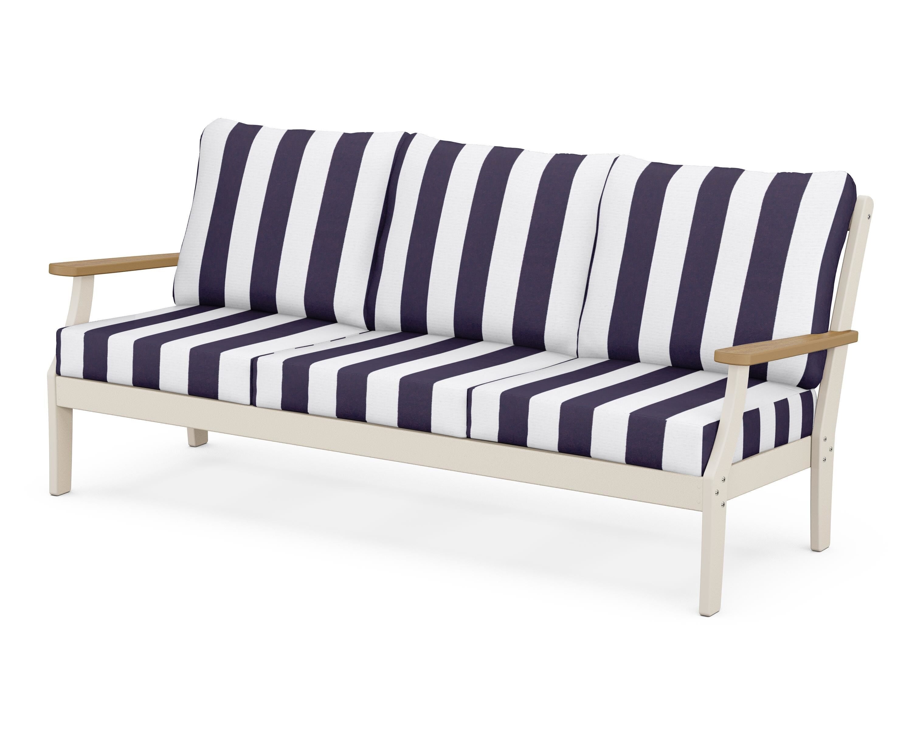 POLYWOOD® Braxton Deep Seating Sofa in Sand / Natural / Cabana Stripe Navy