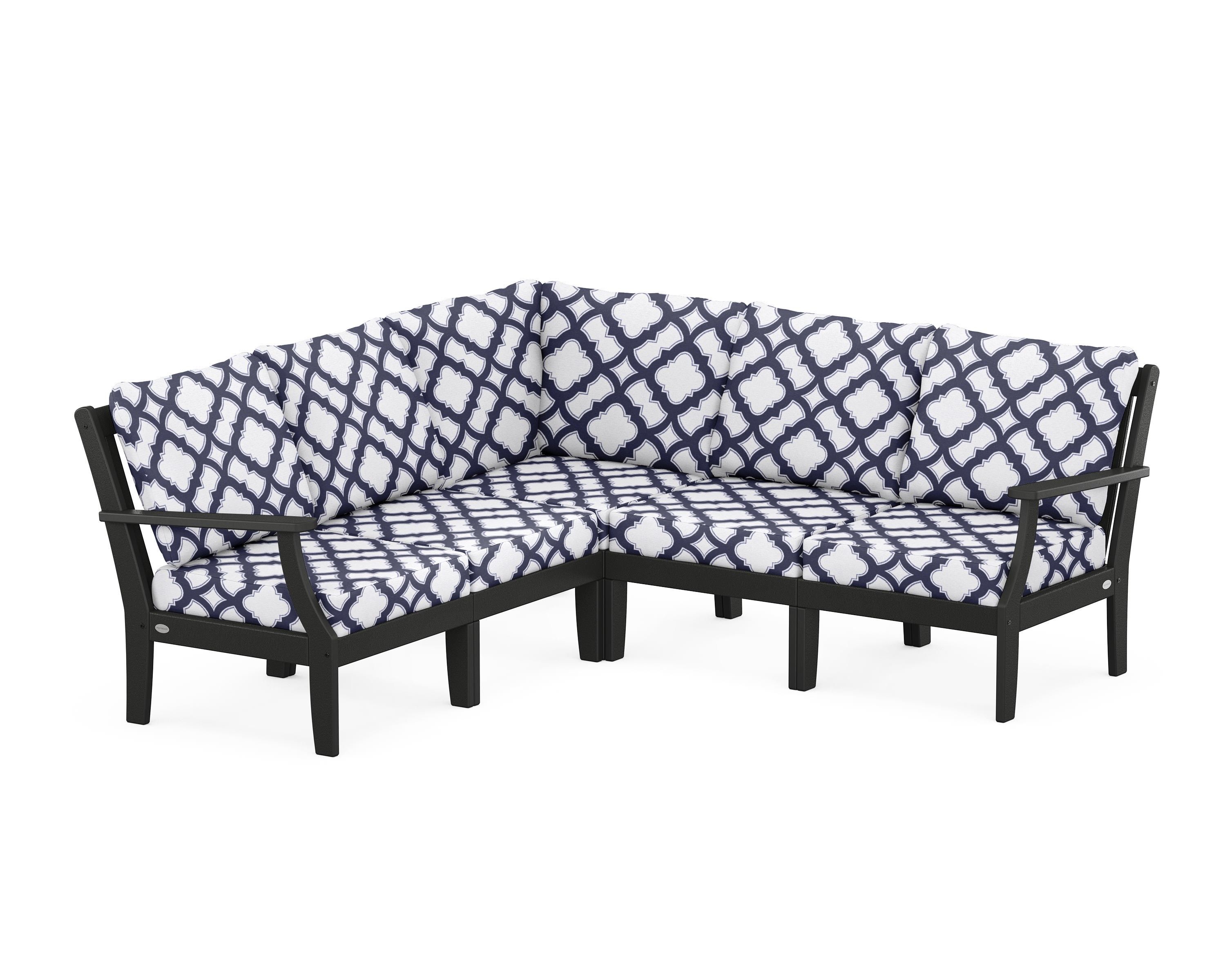 POLYWOOD® Braxton Modular 5-Piece Deep Seating Set in Black / Trellis Navy