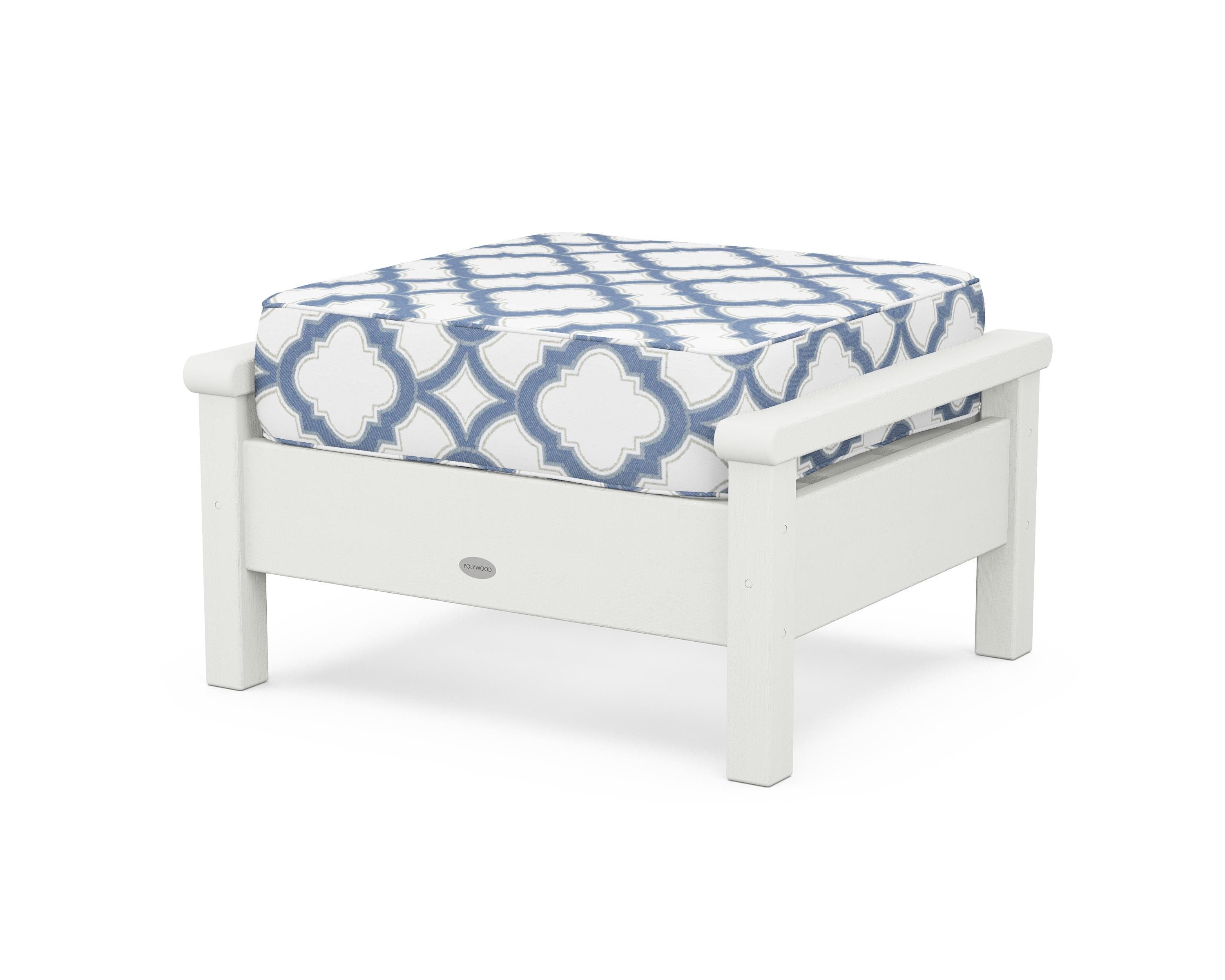 POLYWOOD® Harbour Deep Seating Ottoman in Vintage White / Trellis Sky Blue