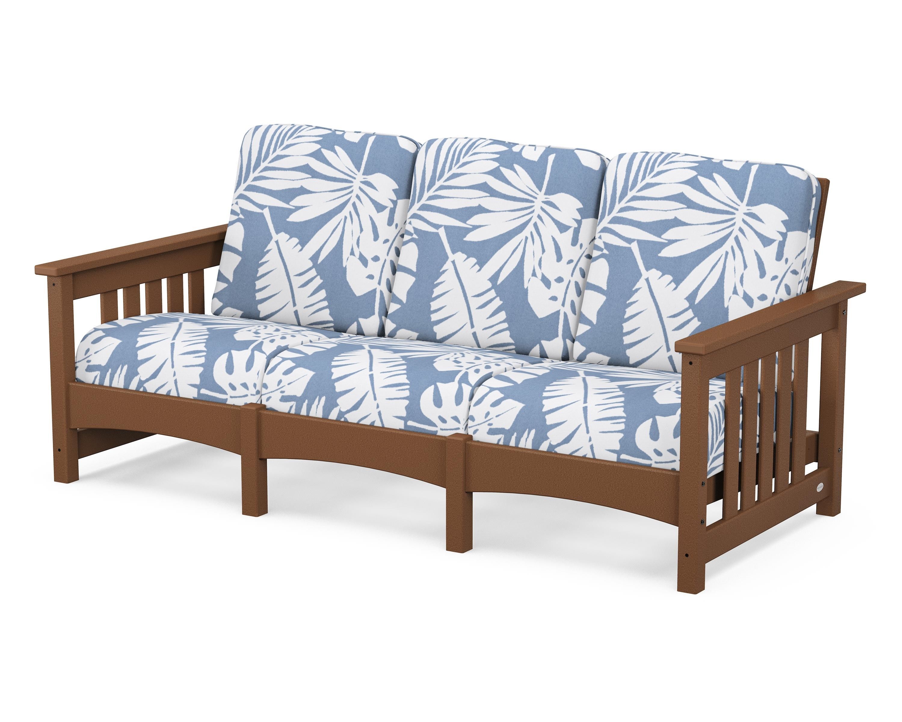 POLYWOOD® Club Mission Sofa in Teak / Leaf Sky Blue