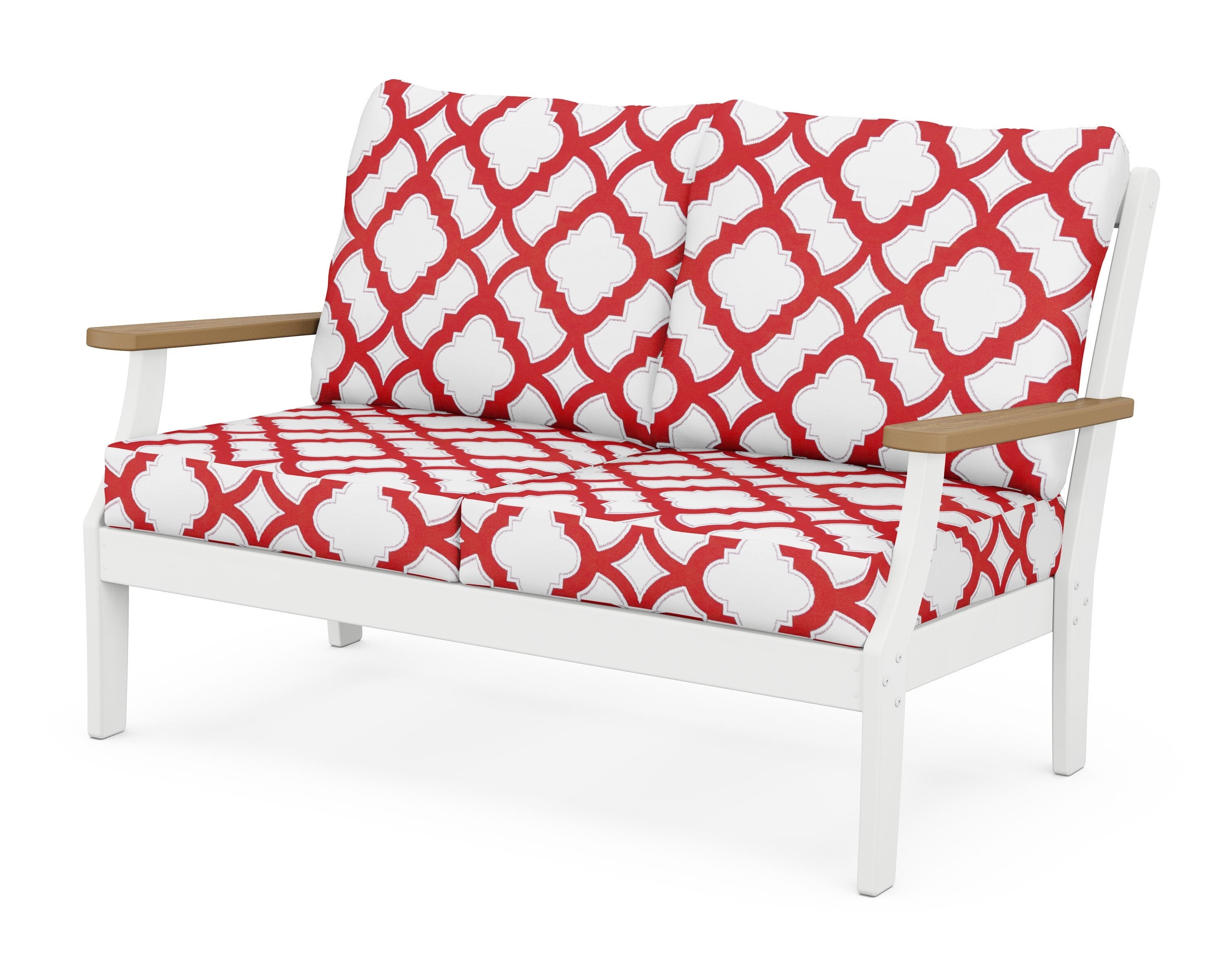 POLYWOOD® Braxton Deep Seating Loveseat in White / Natural / Trellis Crimson