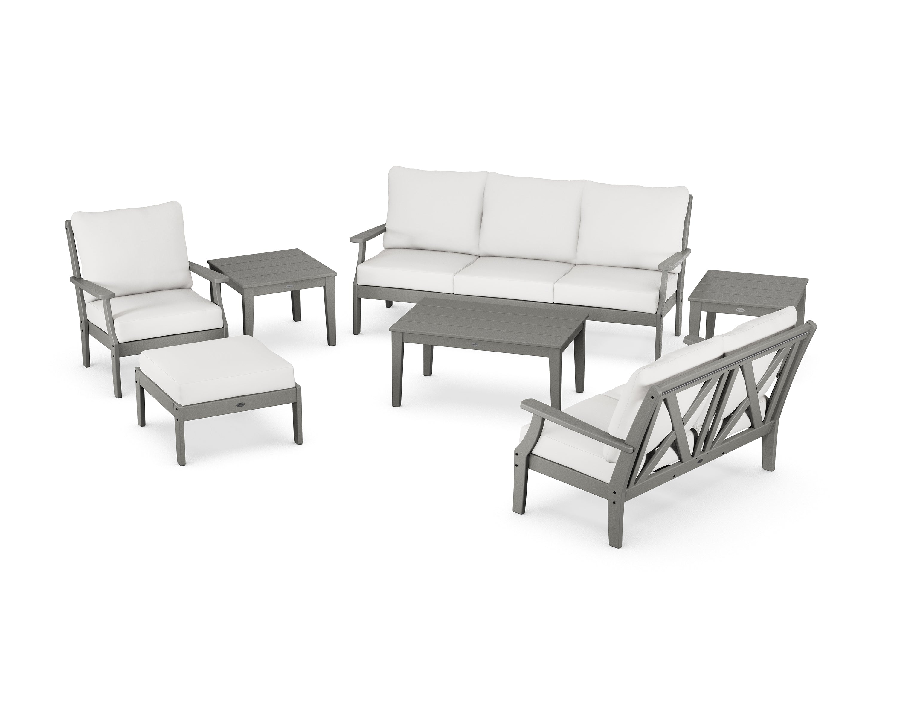 POLYWOOD® Braxton 7-Piece Deep Seating Set in Slate Grey / Natural Linen