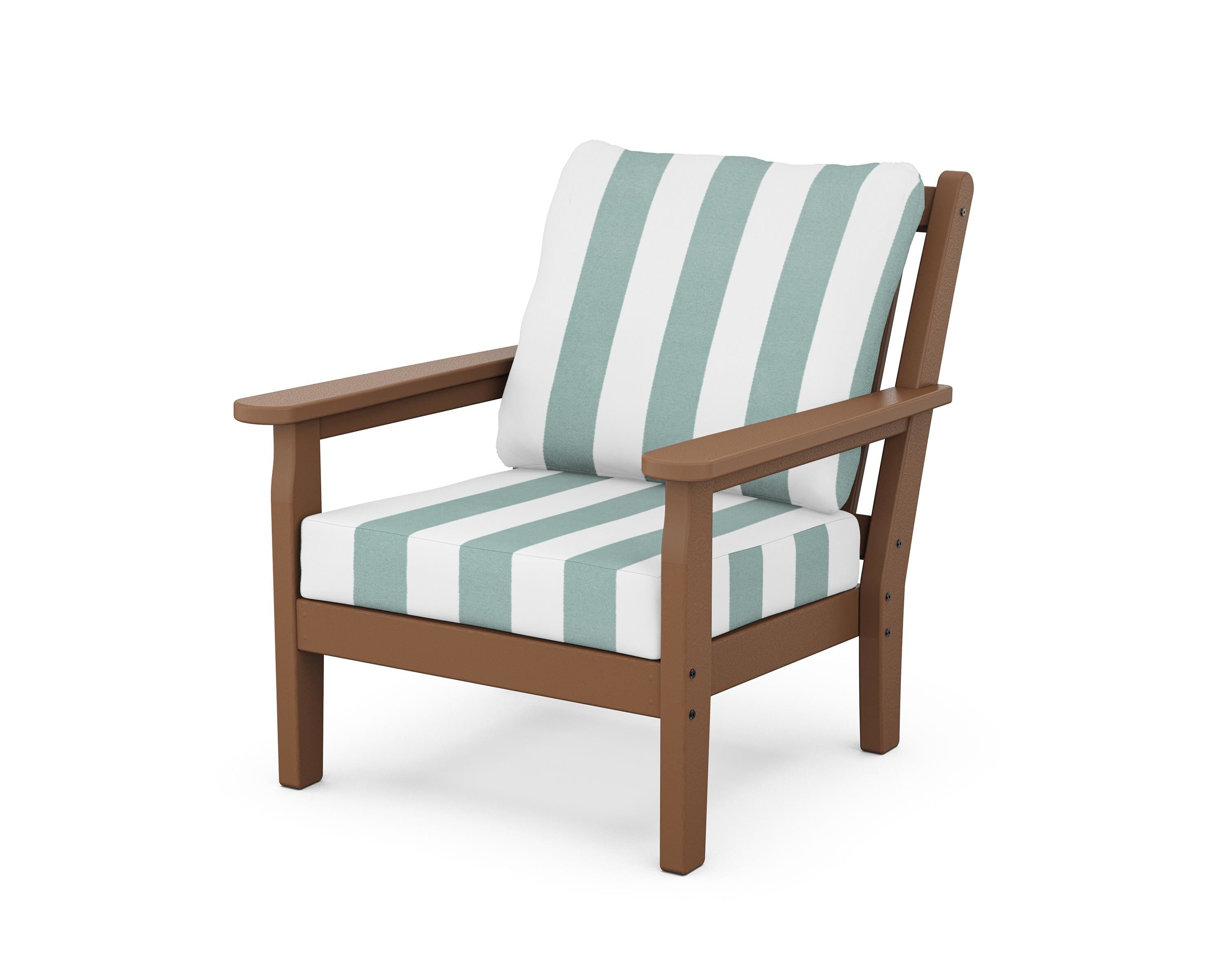 POLYWOOD® Chippendale Deep Seating Chair in Teak / Cabana Stripe Glacier Spa