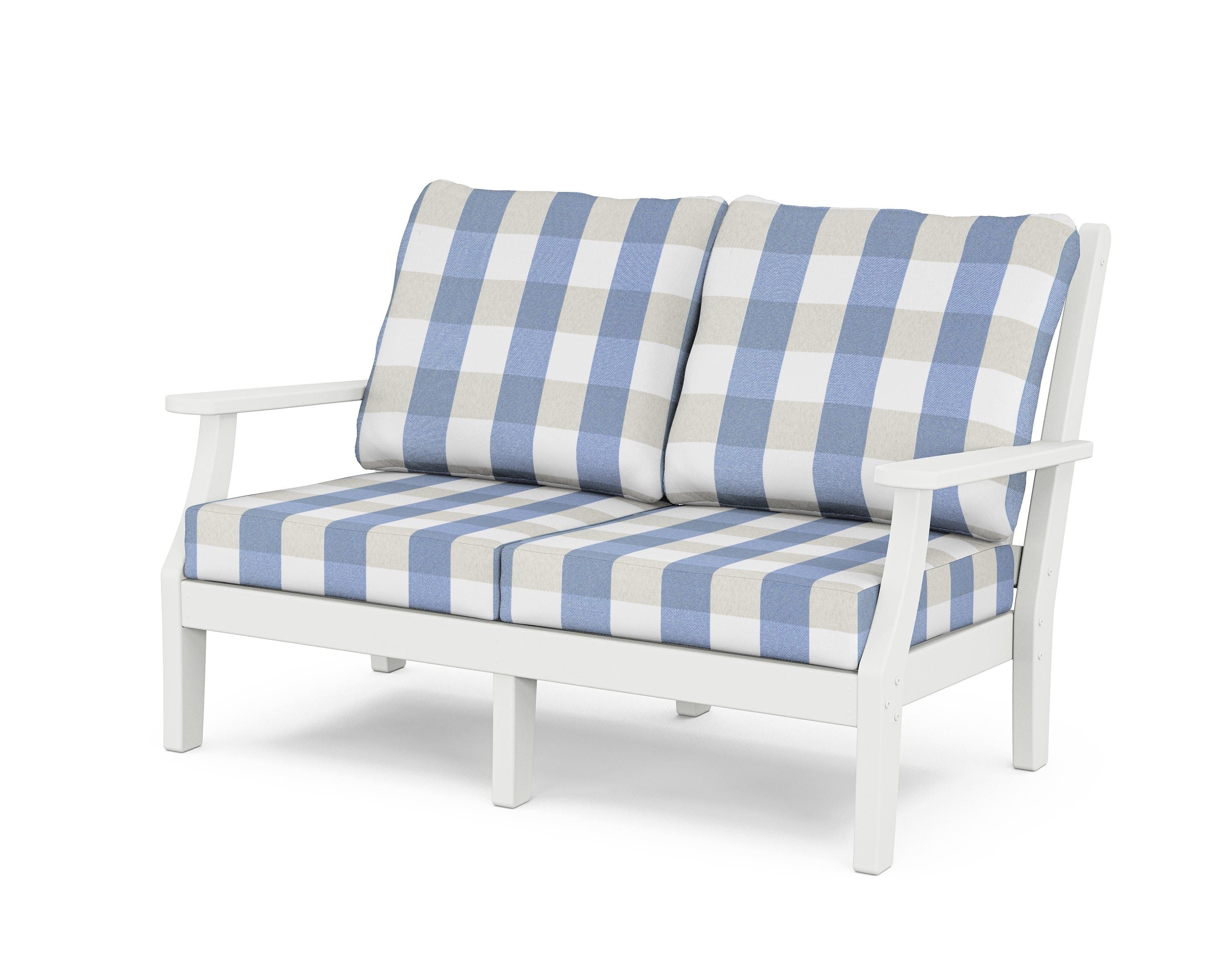 Country Living Wovendale Deep Seating Loveseat in White / Buffalo Plaid Sky Blue