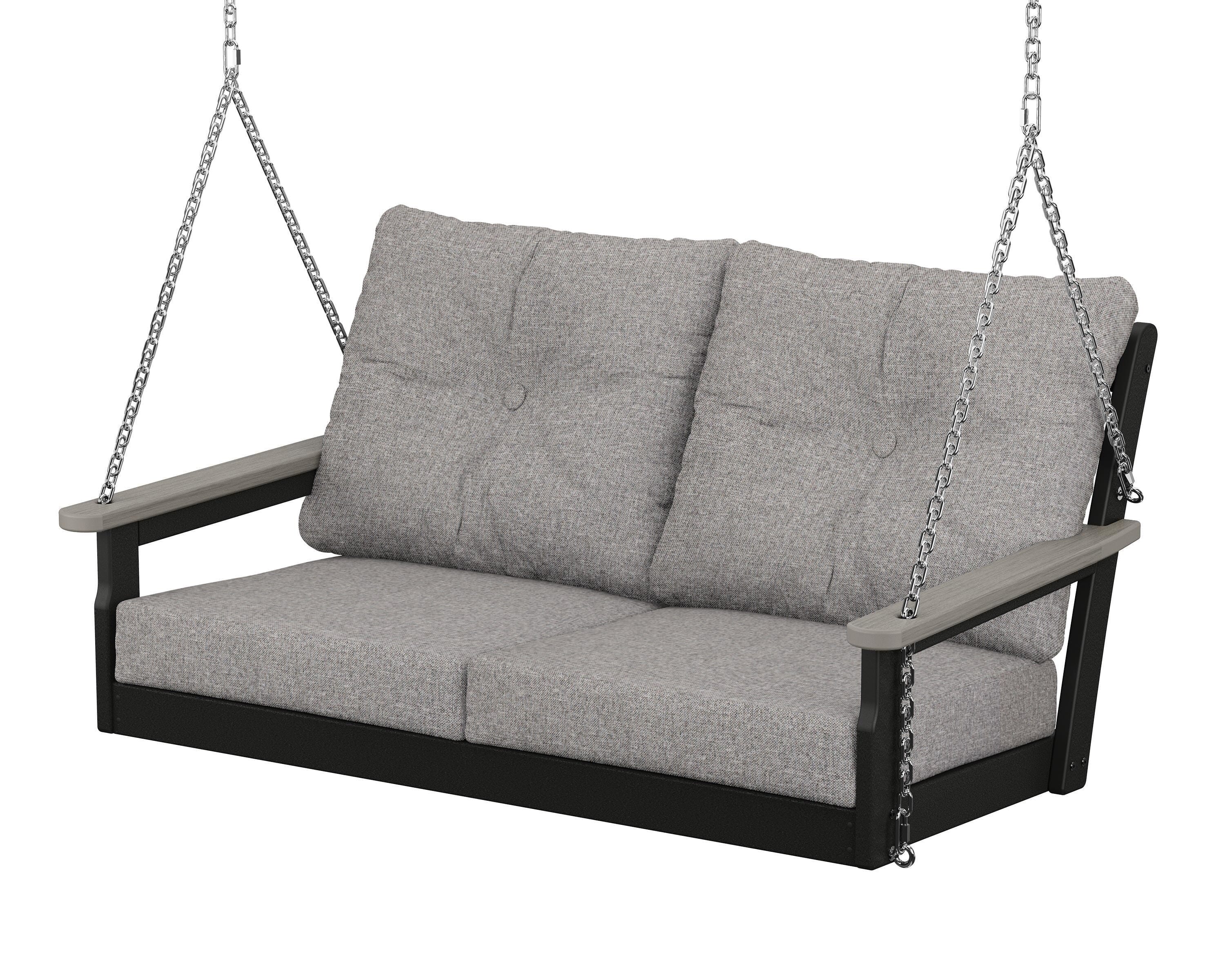 POLYWOOD® Vineyard Deep Seating Swing in Black / Driftwood / Grey Mist