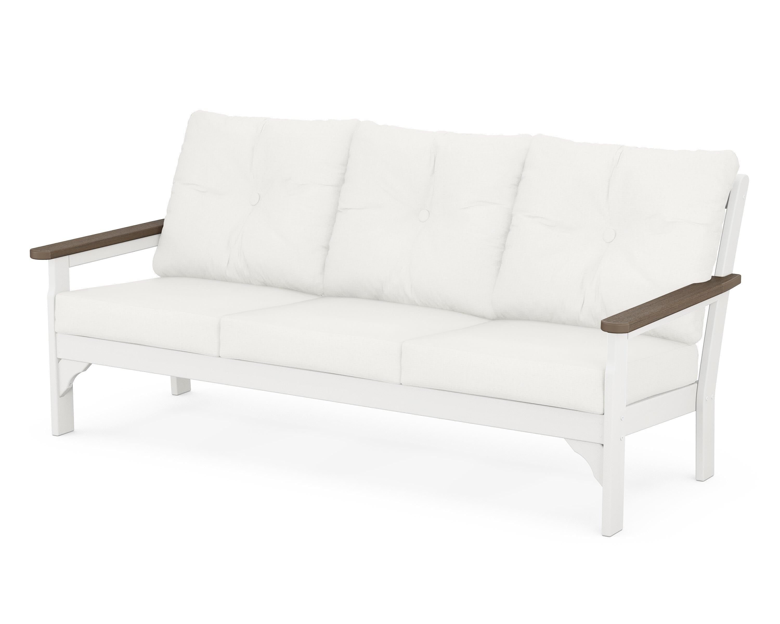 POLYWOOD® Vineyard Deep Seating Sofa in White / Kona / Natural Linen