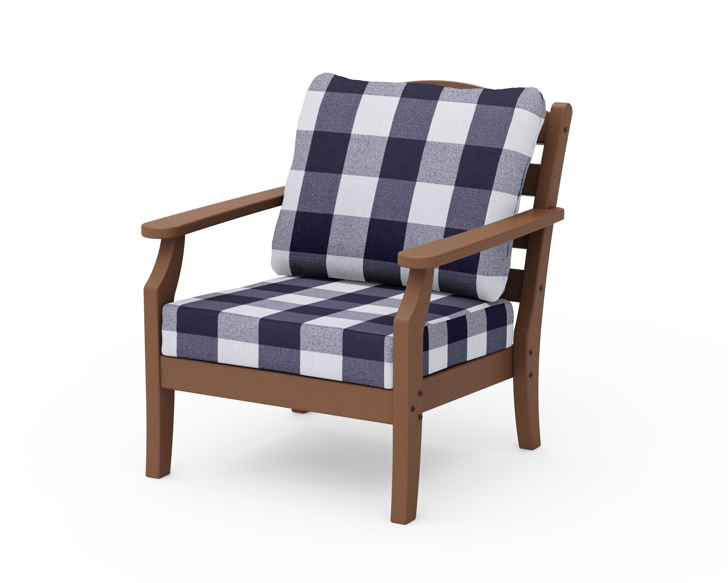 Draper James™ by POLYWOOD® Savannah Deep Seating Chair in Teak / Buffalo Plaid Navy