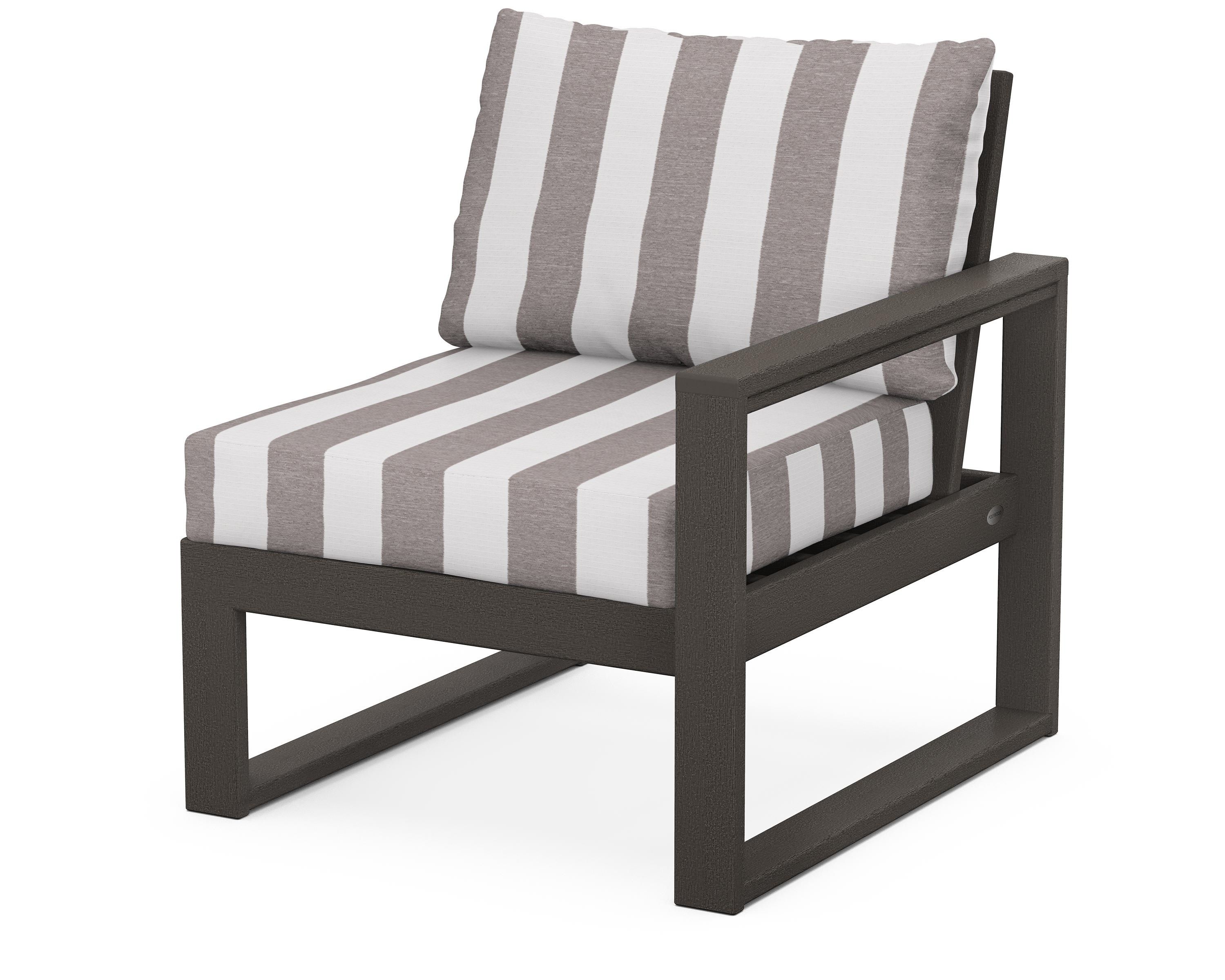 POLYWOOD® EDGE Modular Right Arm Chair in Vintage Coffee / Cabana Stripe Grey Mist