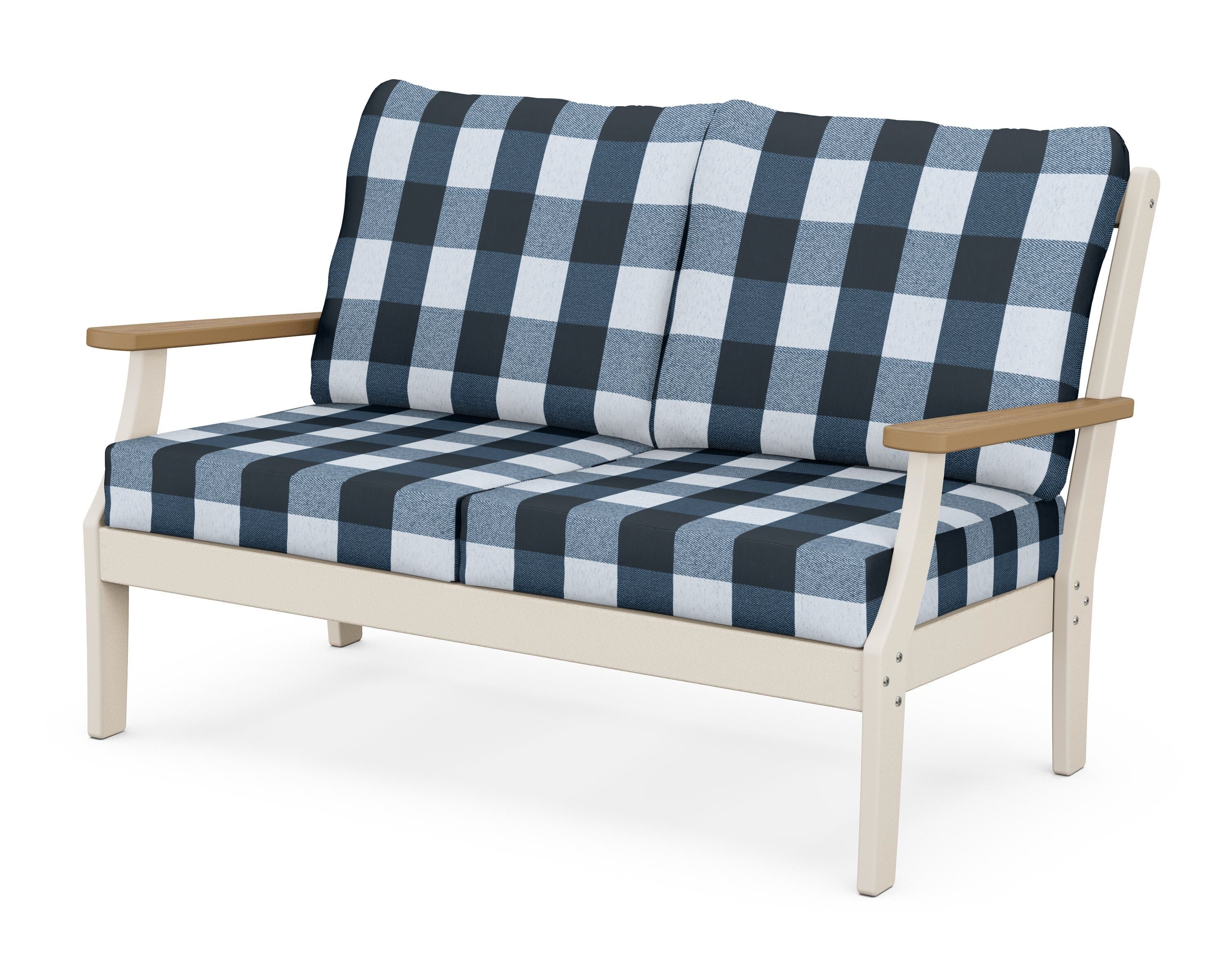 POLYWOOD® Braxton Deep Seating Loveseat in Sand / Natural / Buffalo Plaid Marine Indigo