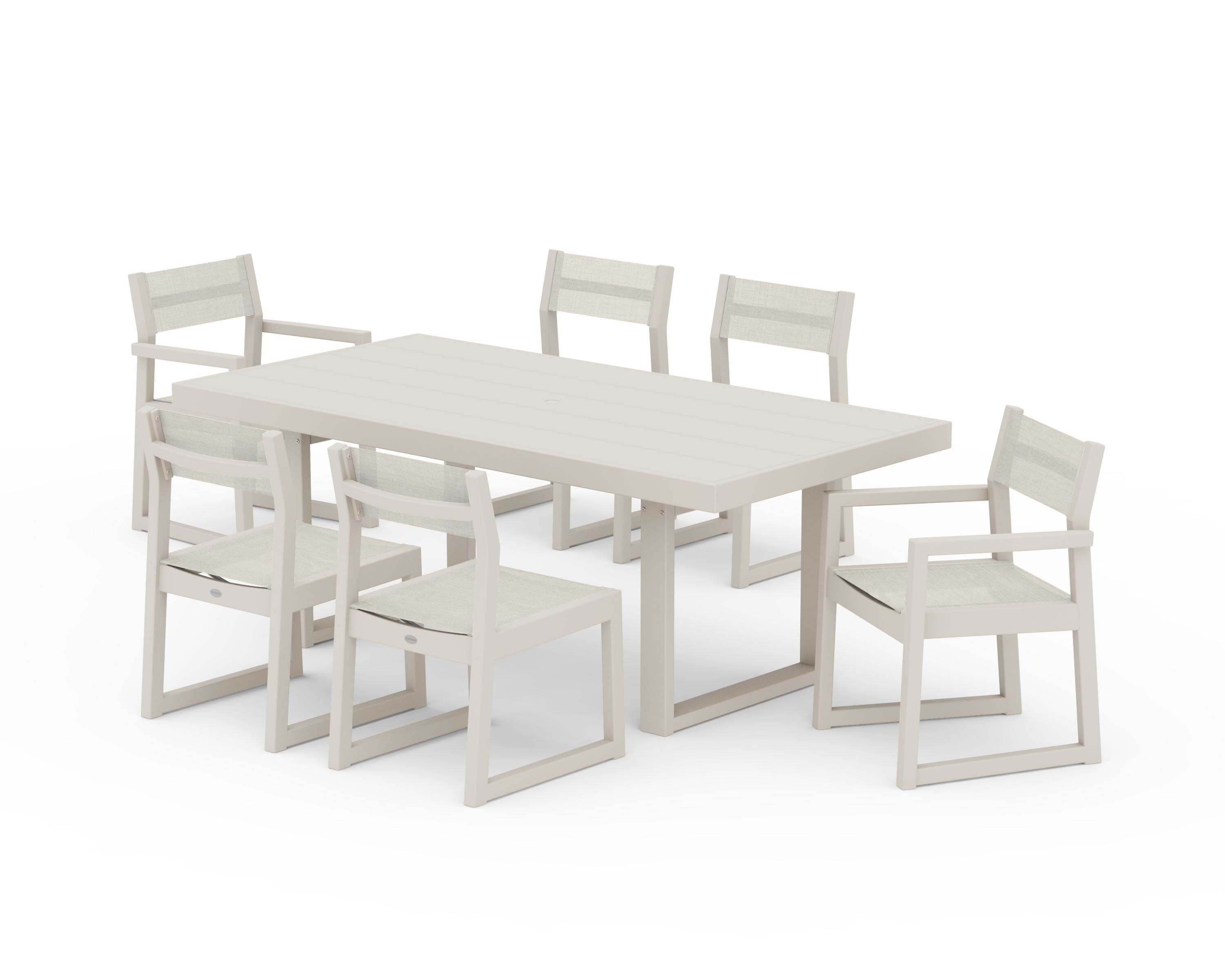 POLYWOOD® EDGE Sling 7-Piece Dining Set in Sand / Parchment Sling