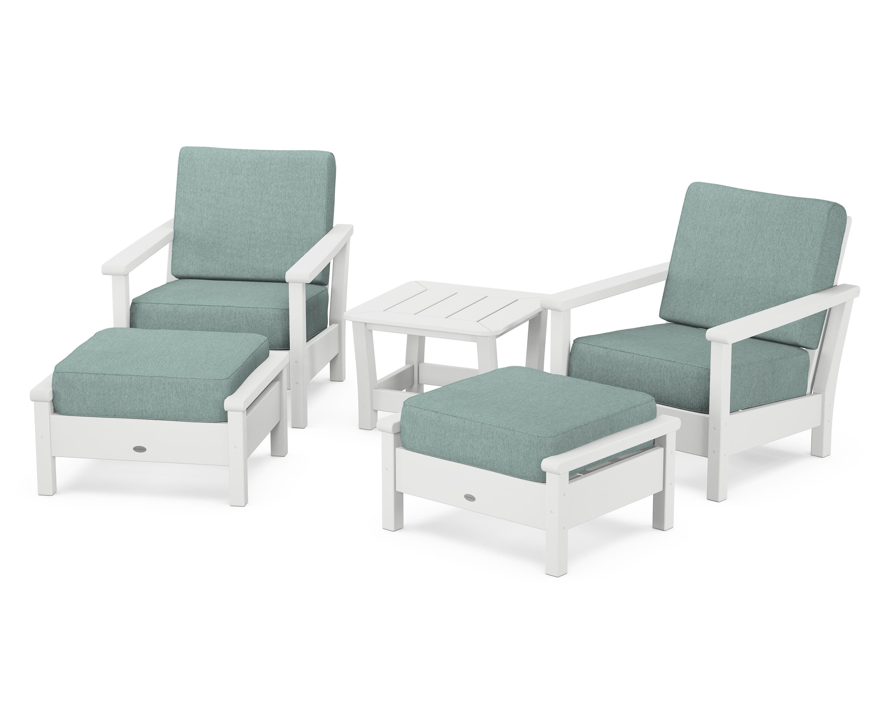 POLYWOOD® Harbour 5-Piece Deep Seating Chair Set in White / Glacier Spa