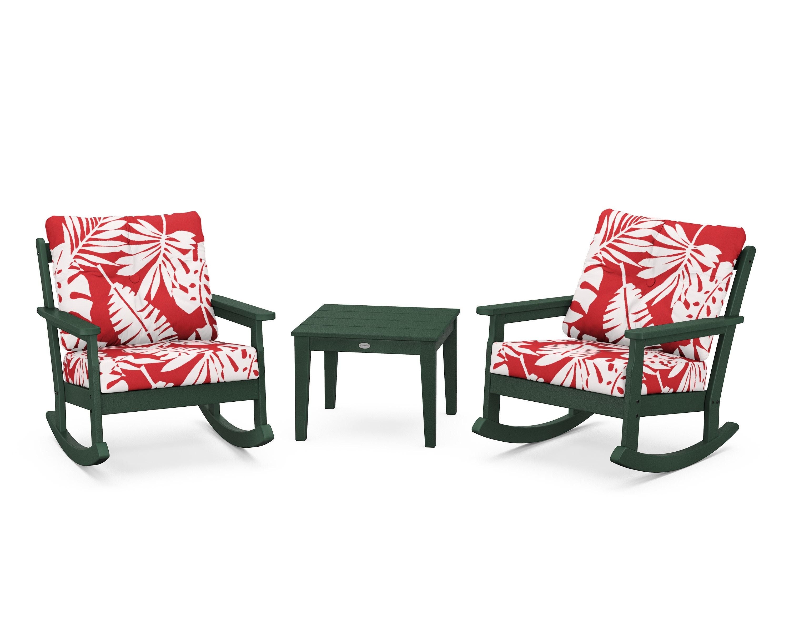 POLYWOOD® Vineyard 3-Piece Deep Seating Rocker Set in Green / Leaf Crimson