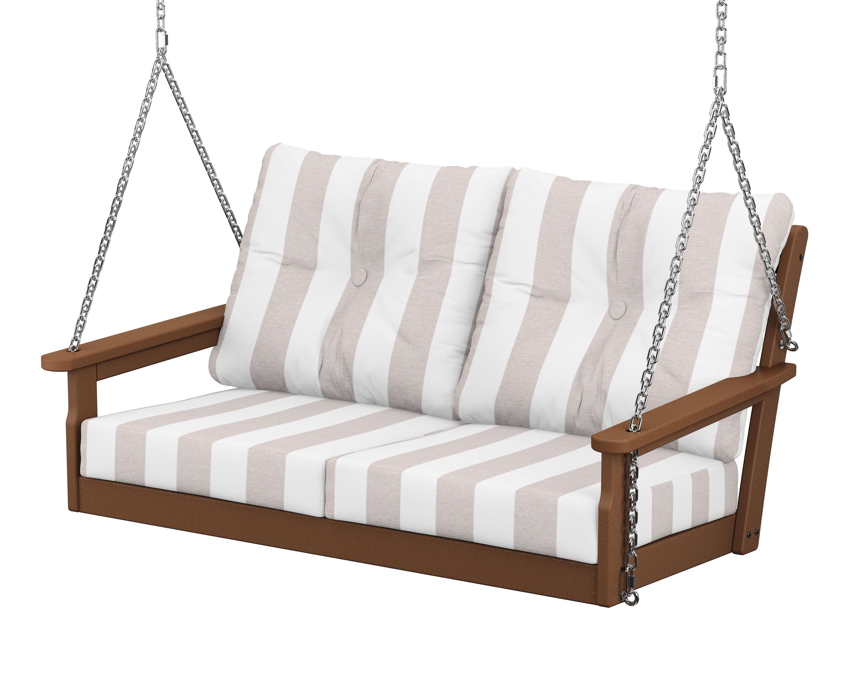 POLYWOOD® Vineyard Deep Seating Swing in Teak / Cabana Stripe Dune Burlap