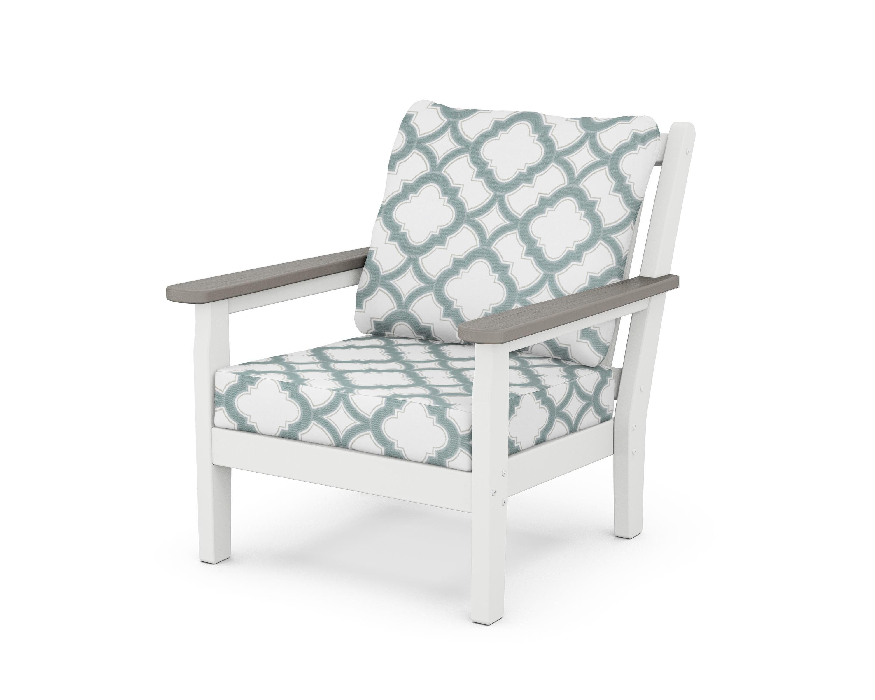 POLYWOOD® Chippendale Deep Seating Chair in White / Driftwood / Trellis Glacier Spa