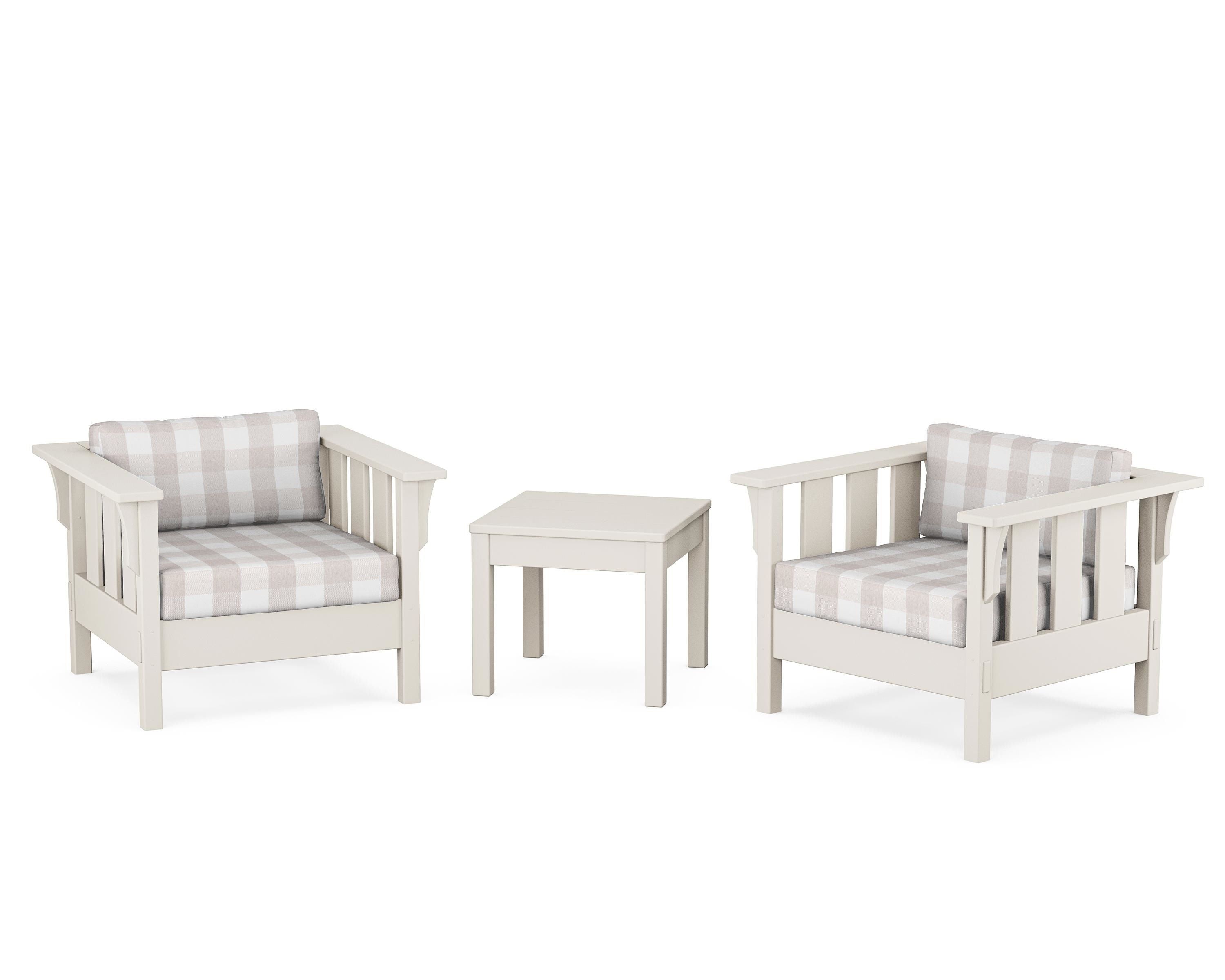 Martha Stewart by POLYWOOD® Acadia 3-Piece Deep Seating Set in Sand / Buffalo Plaid Dune Burlap