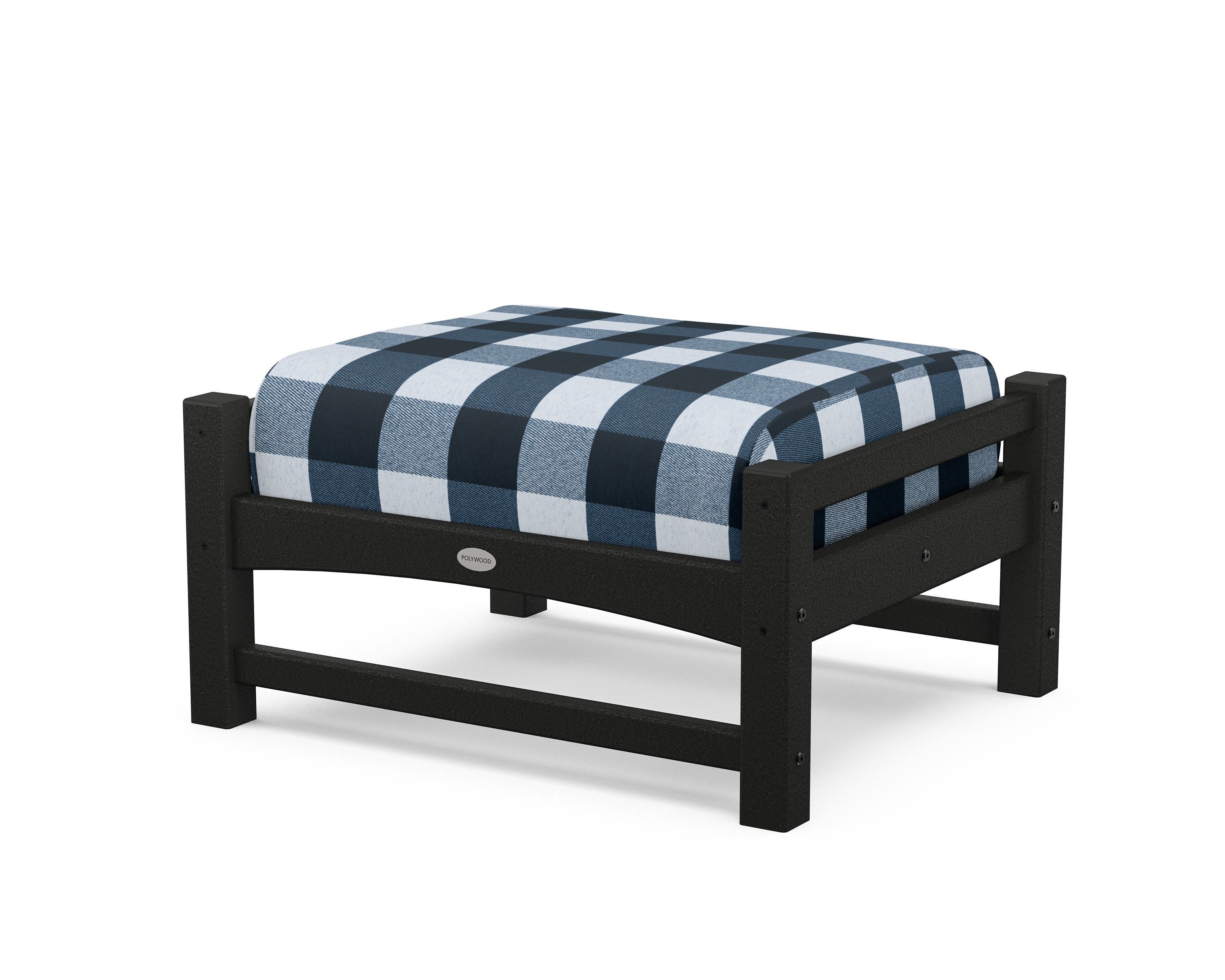 POLYWOOD® Club Ottoman in Black / Buffalo Plaid Marine Indigo