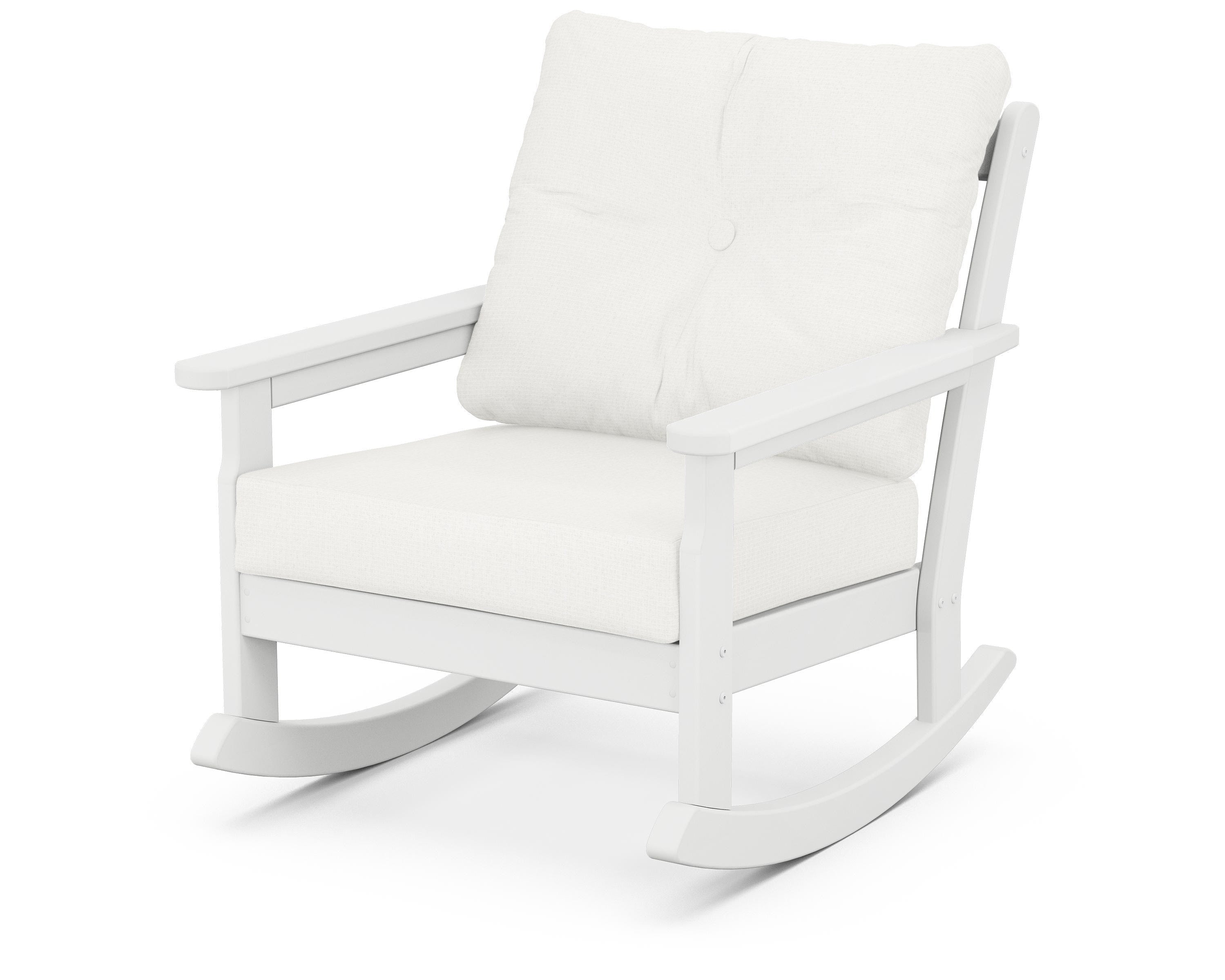 POLYWOOD® Vineyard Deep Seating Rocking Chair in White / Natural Linen