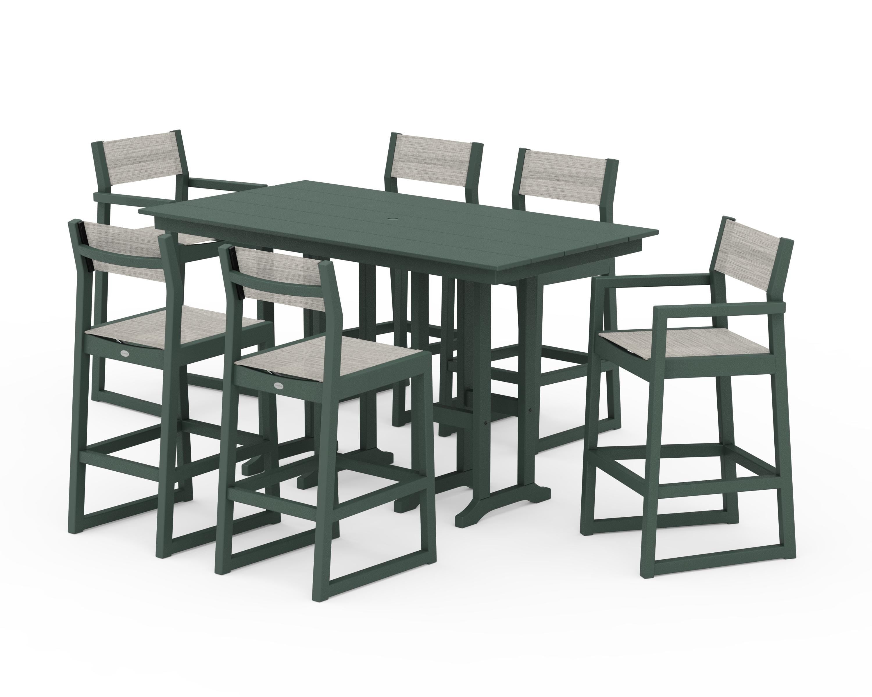 POLYWOOD® EDGE Sling 7-Piece Farmhouse Bar Set in Green / Birch Sling