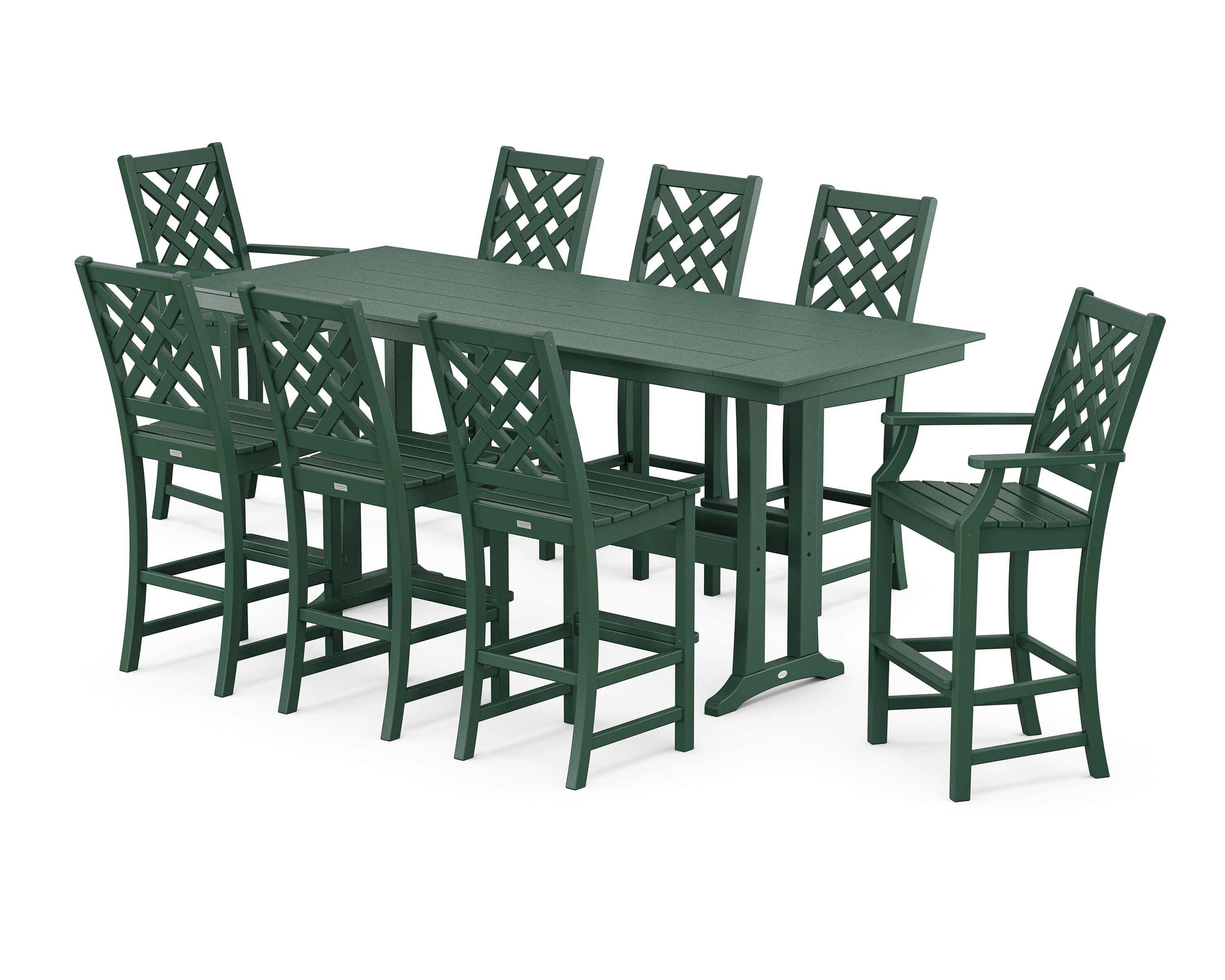Country Living Wovendale 9-Piece Farmhouse Bar Set with Trestle Legs in Green