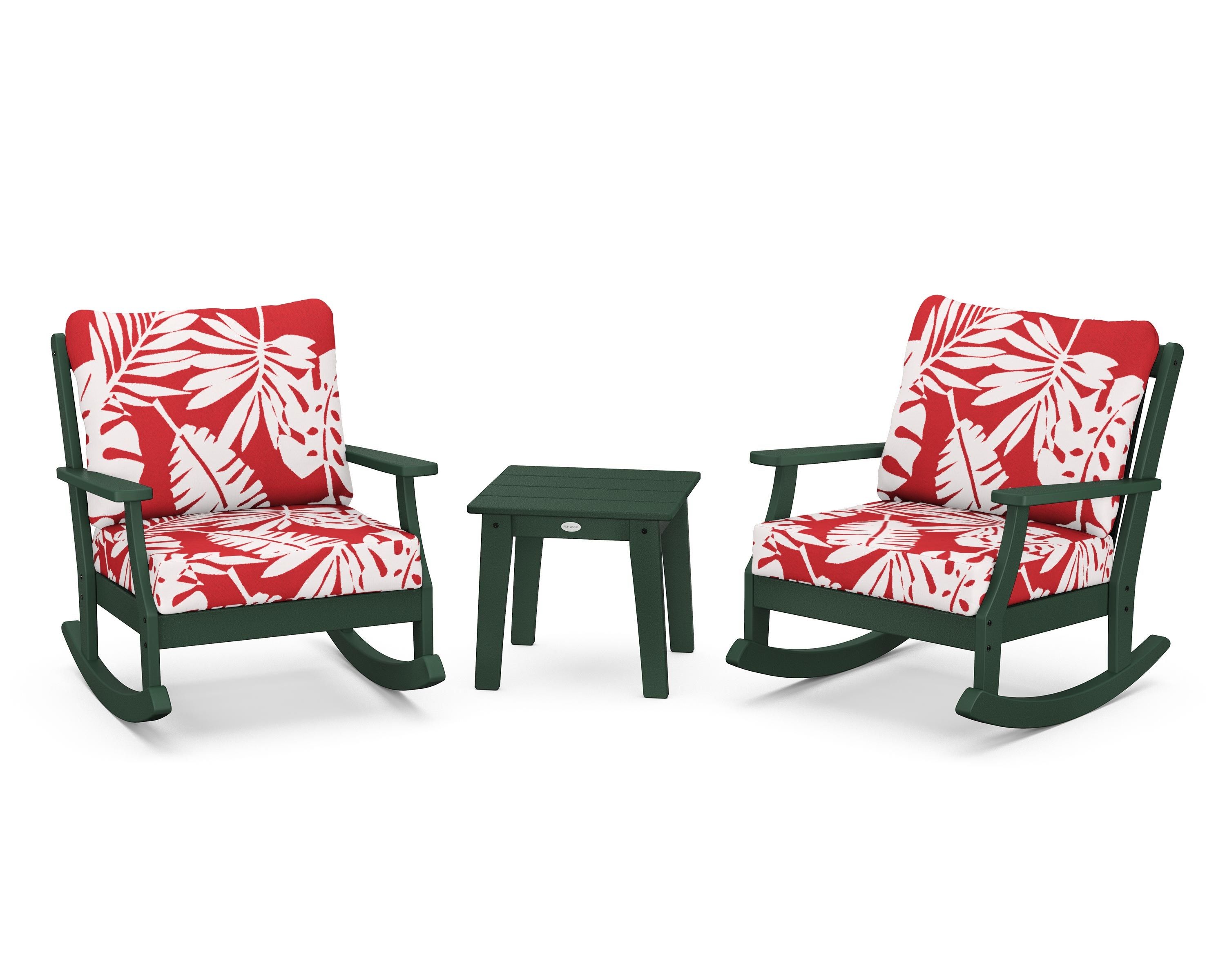 POLYWOOD® Braxton 3-Piece Deep Seating Rocker Set in Green / Leaf Crimson