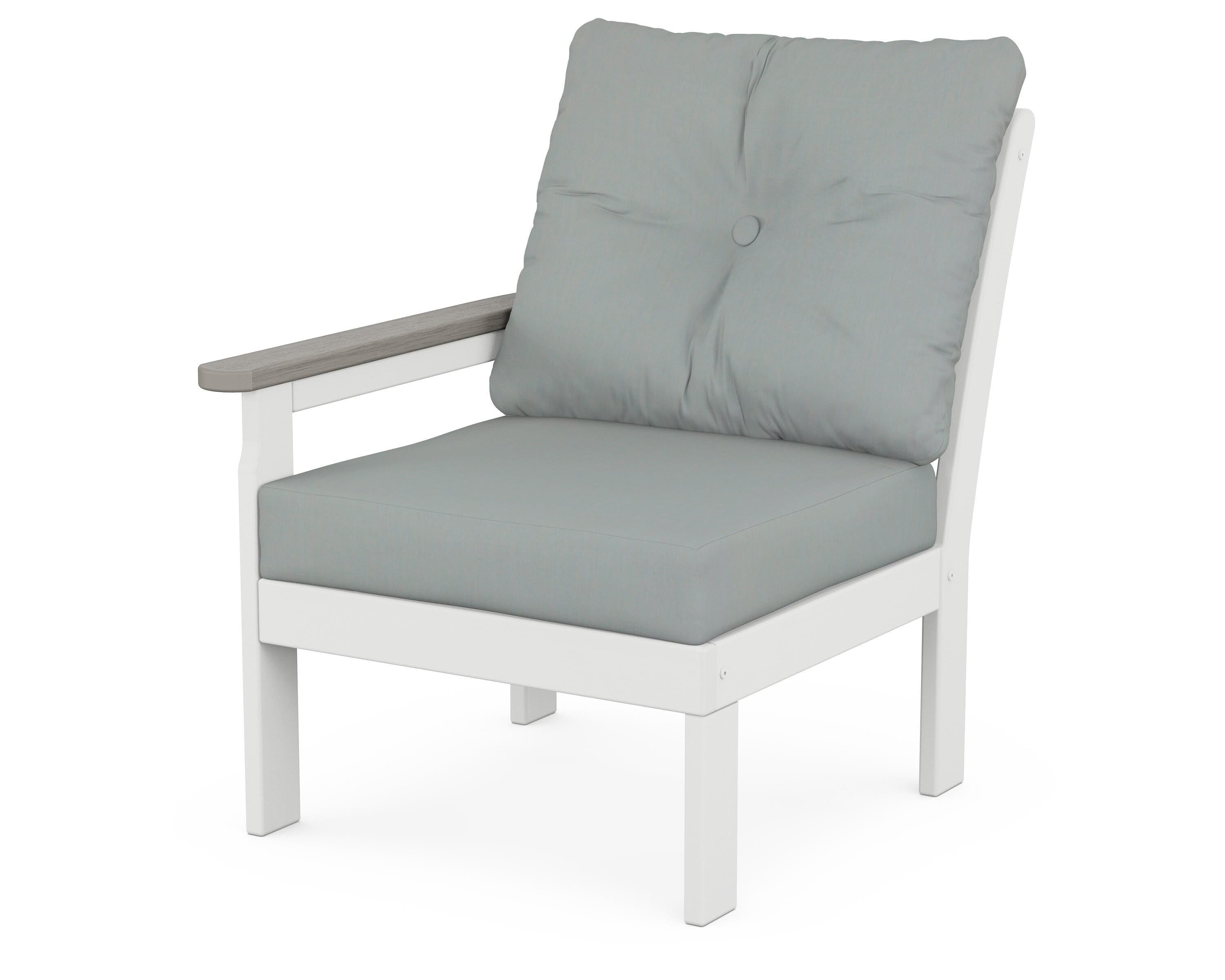 POLYWOOD® Vineyard Modular Left Arm Chair in White / Driftwood / Spa