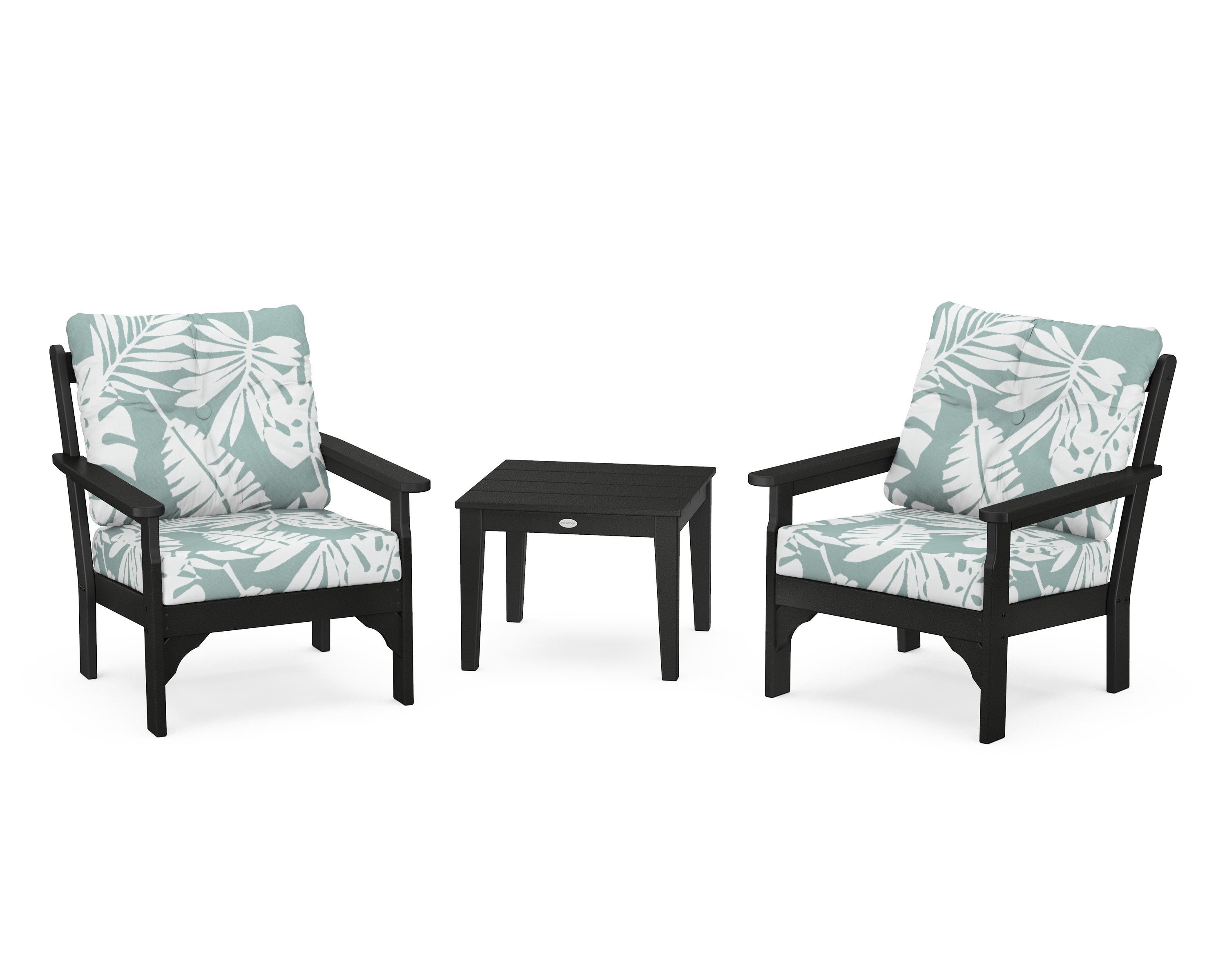 POLYWOOD® Vineyard 3-Piece Deep Seating Set in Black / Leaf Glacier Spa