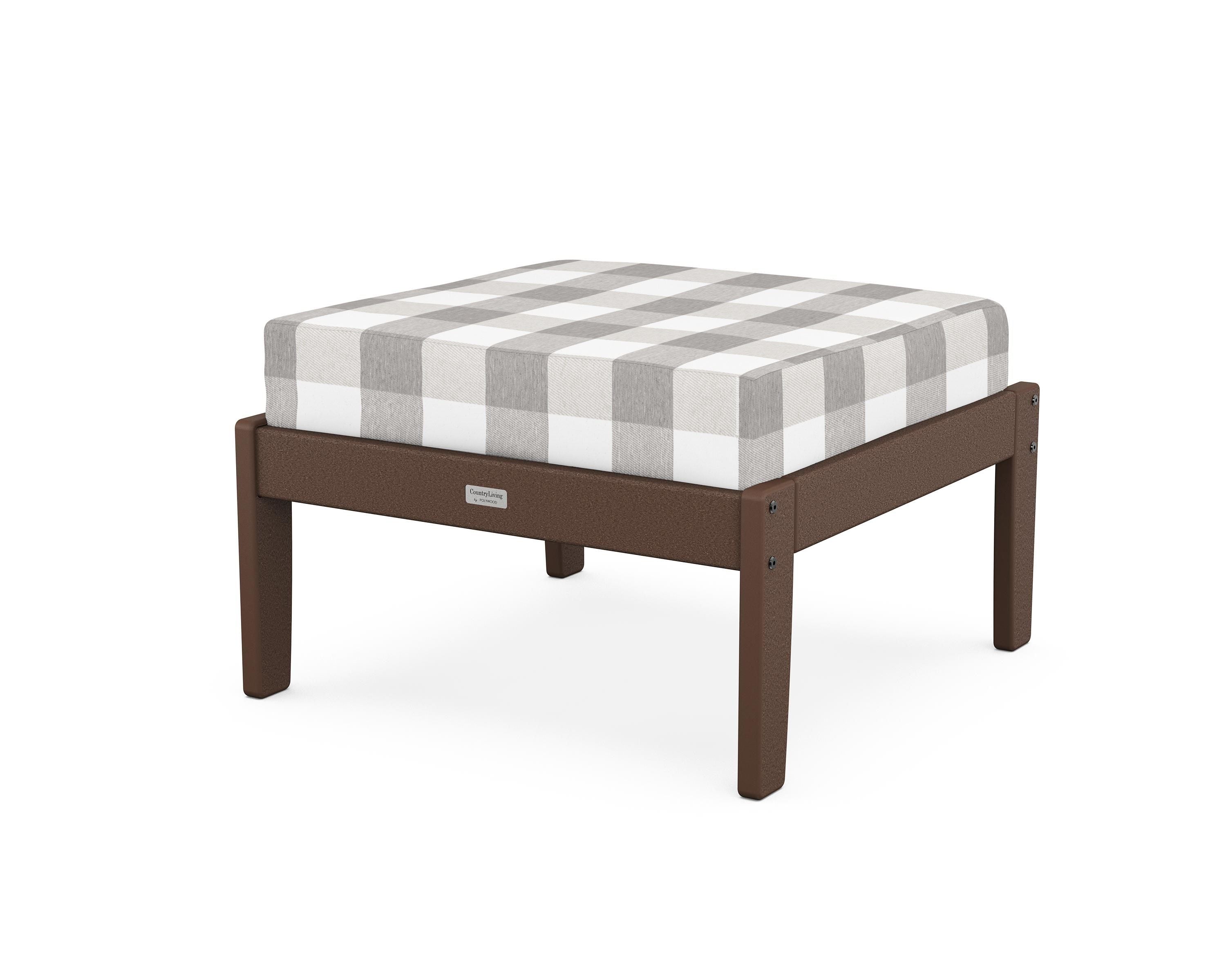 Country Living Cottage Deep Seating Ottoman in Mahogany / Buffalo Plaid Grey Mist