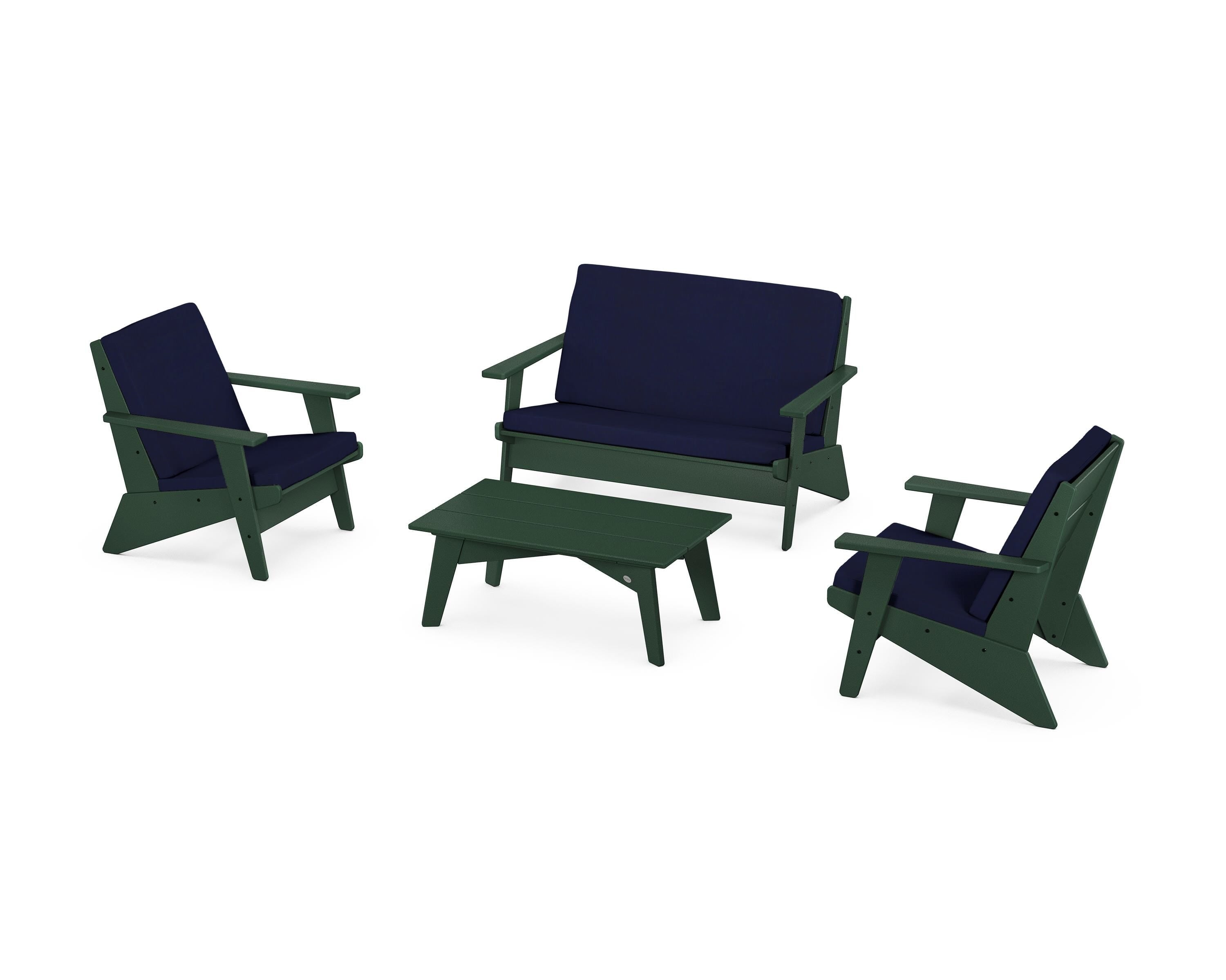 POLYWOOD® Riviera Modern Lounge 4-Piece Set in Green / Navy