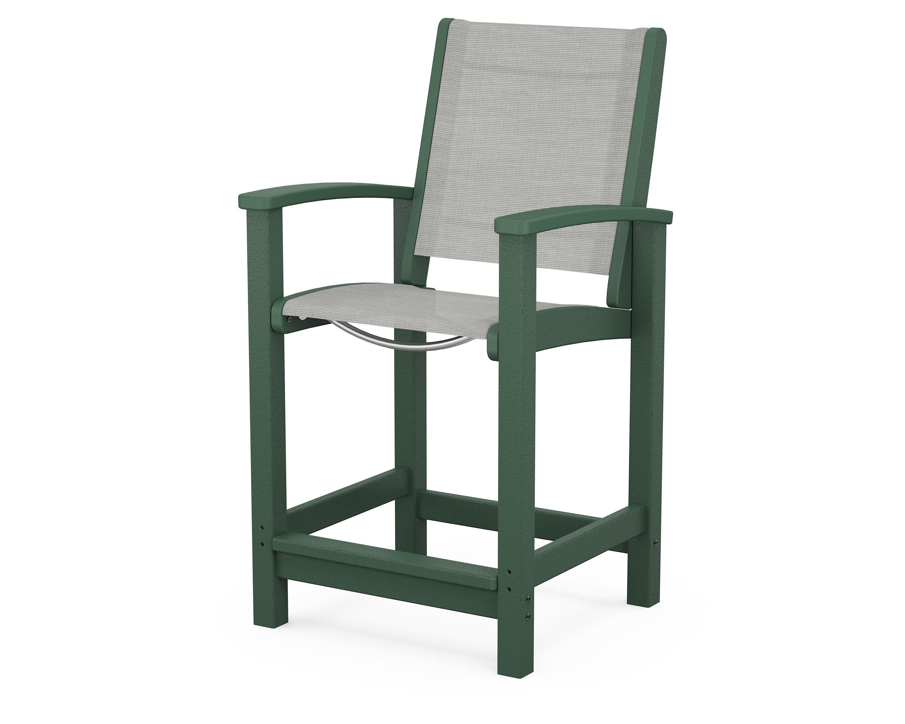 POLYWOOD® Coastal Counter Chair in Green / Metallic Sling