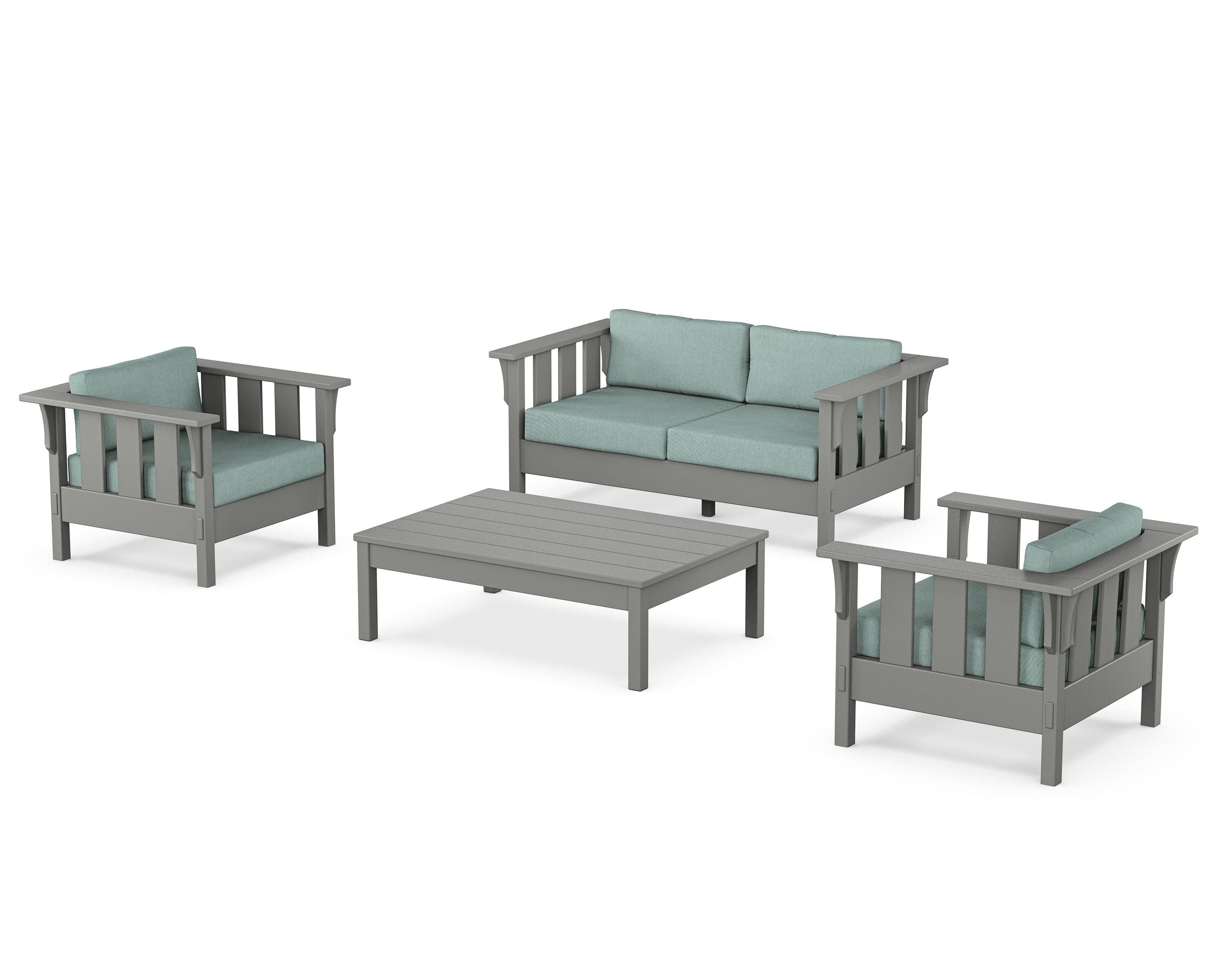 Martha Stewart by POLYWOOD® Acadia 4-Piece Deep Seating Set with Loveseat in Slate Grey / Glacier Spa