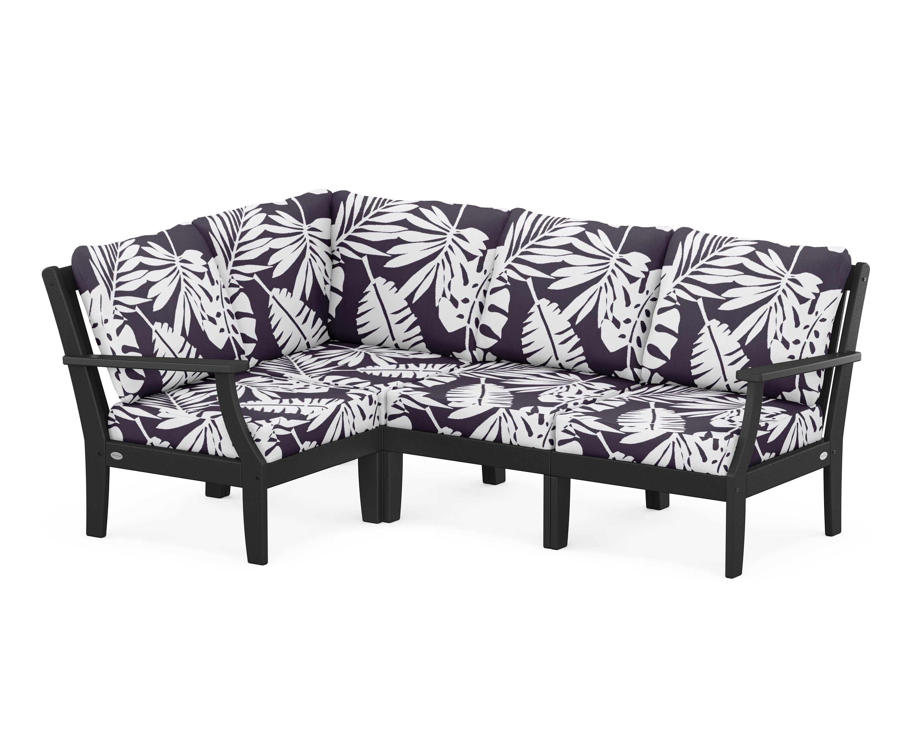 POLYWOOD® Braxton Modular 4-Piece Deep Seating Set in Black / Leaf Navy