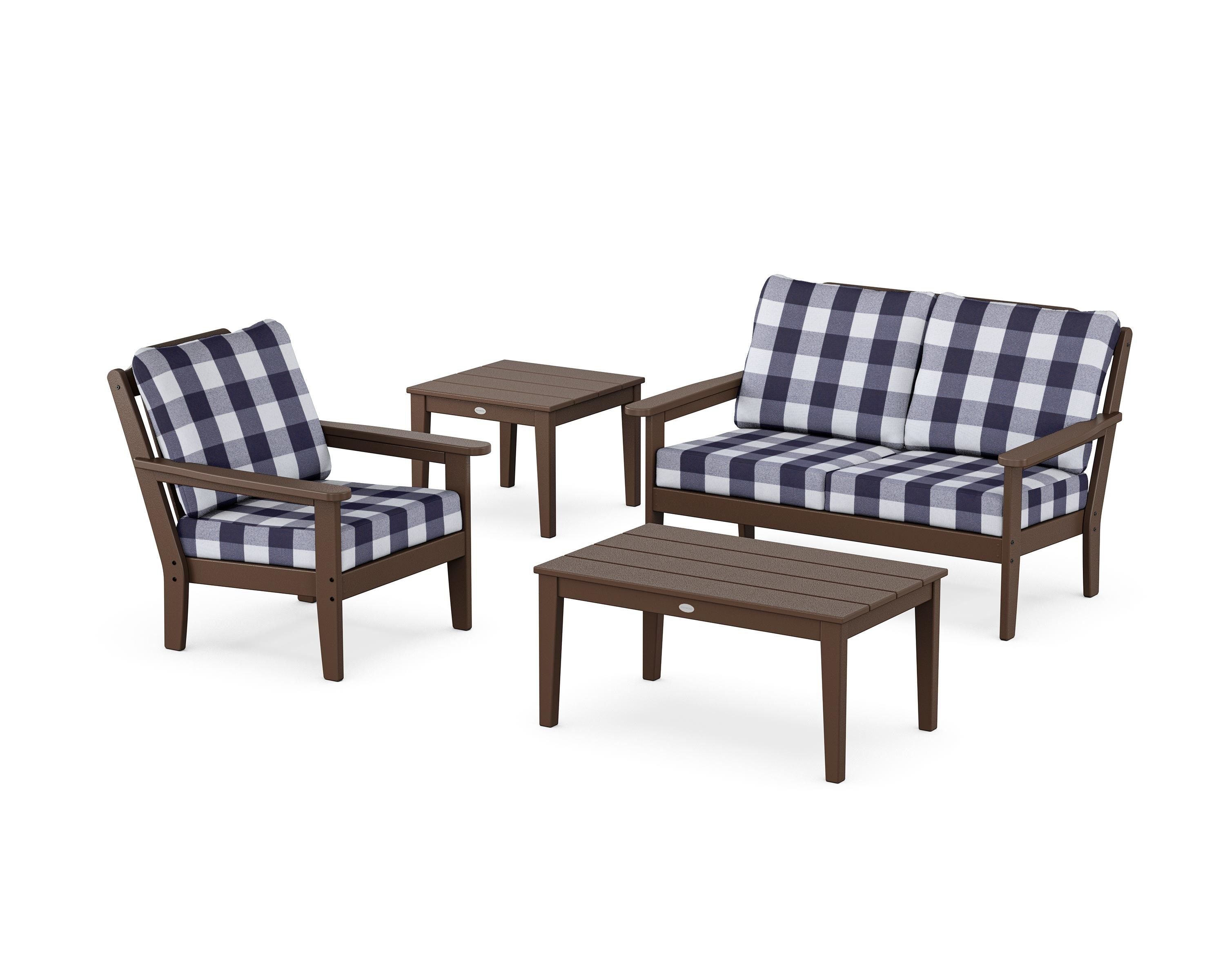 Country Living Wovendale 4-Piece Deep Seating Set in Mahogany / Buffalo Plaid Navy