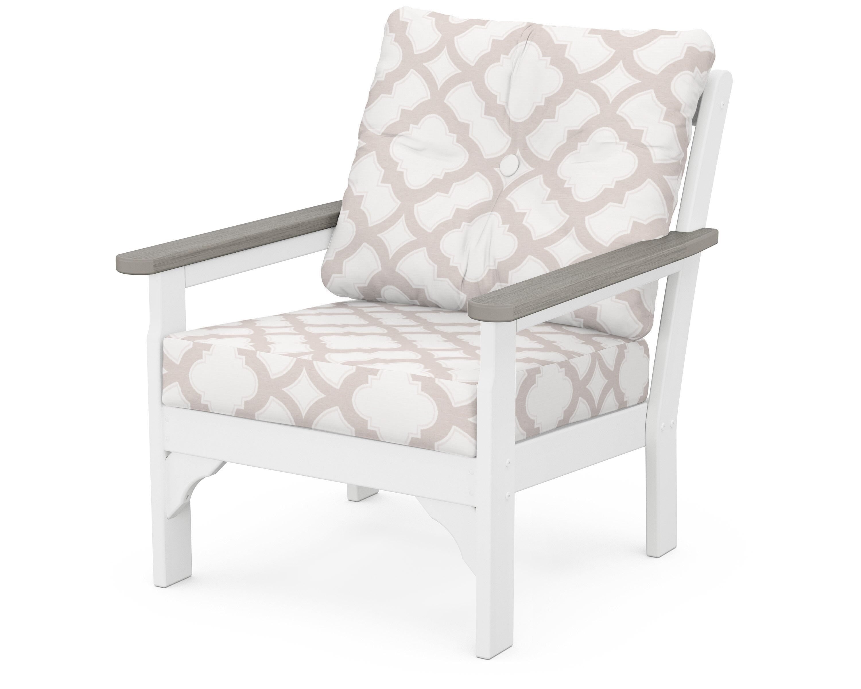 POLYWOOD® Vineyard Deep Seating Chair in White / Driftwood / Trellis Dune Burlap