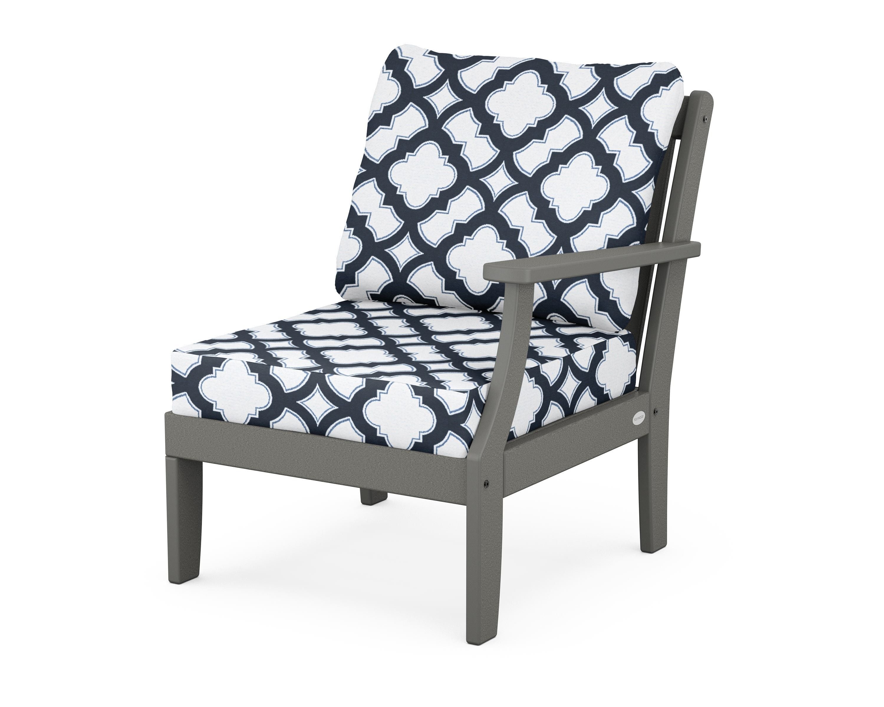 POLYWOOD® Braxton Modular Right Arm Chair in Slate Grey / Trellis Marine Indigo