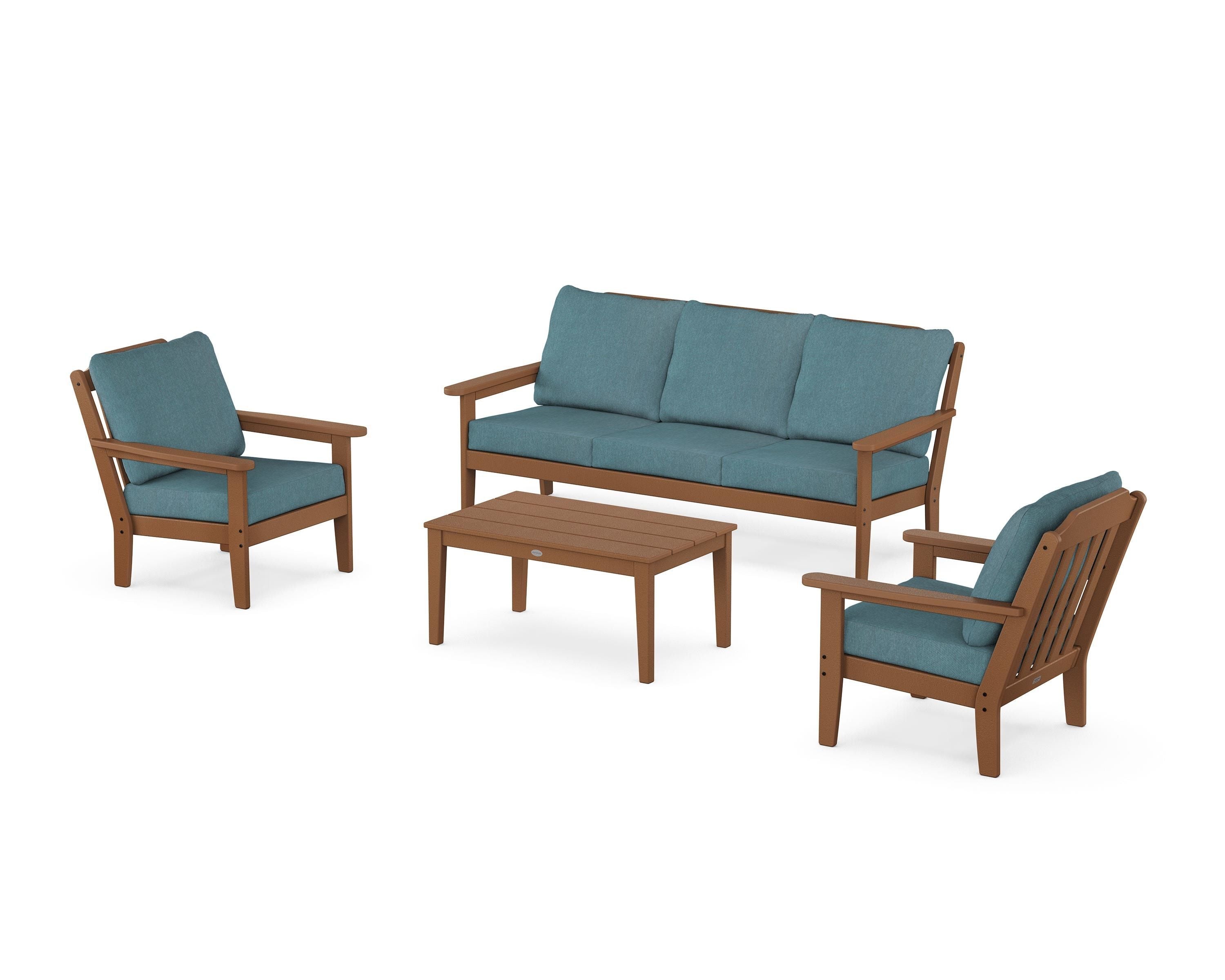 Country Living Cottage 4-Piece Deep Seating Set with Sofa in Teak / Ocean Teal