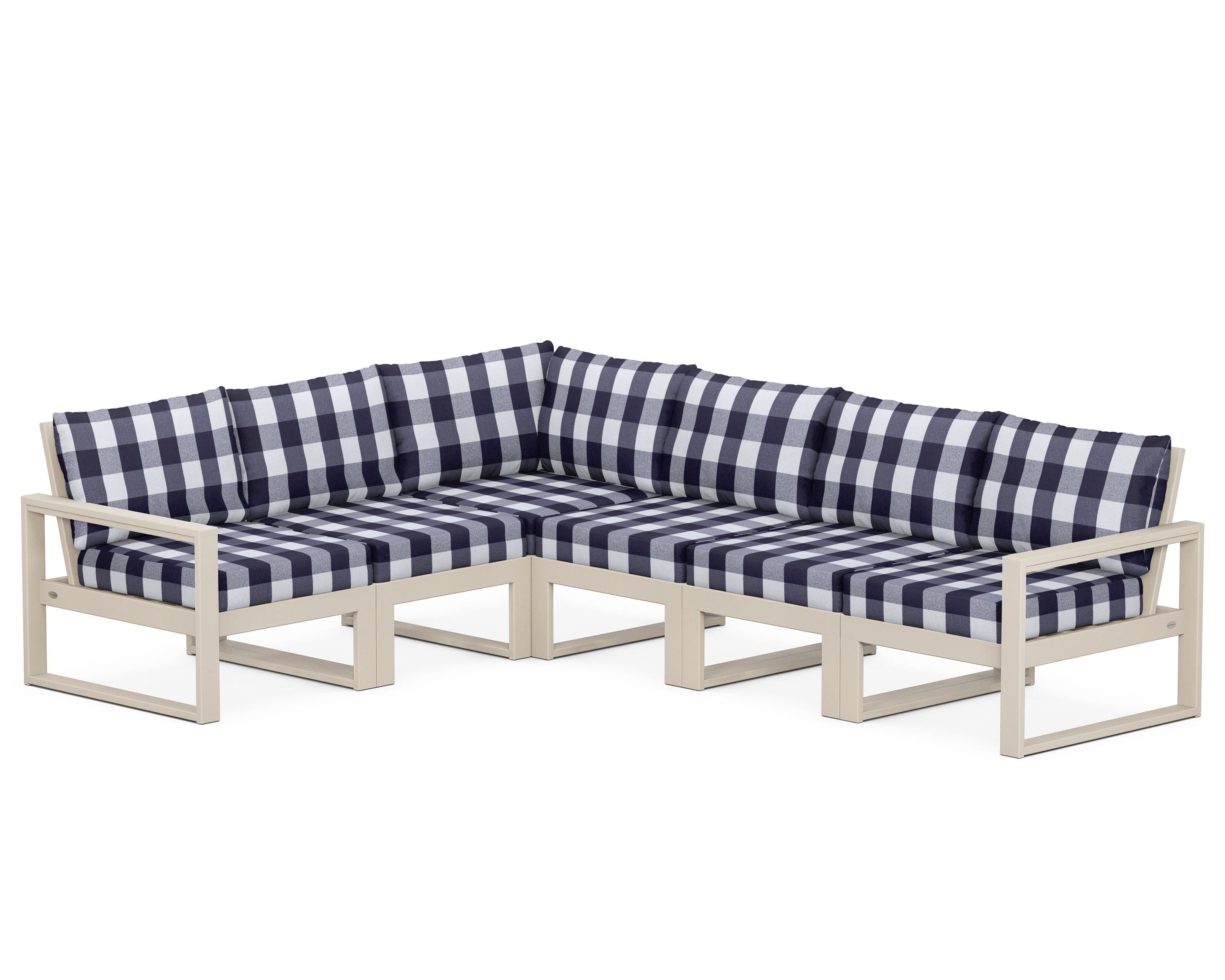 POLYWOOD® EDGE 6-Piece Modular Deep Seating Set in Sand / Buffalo Plaid Navy