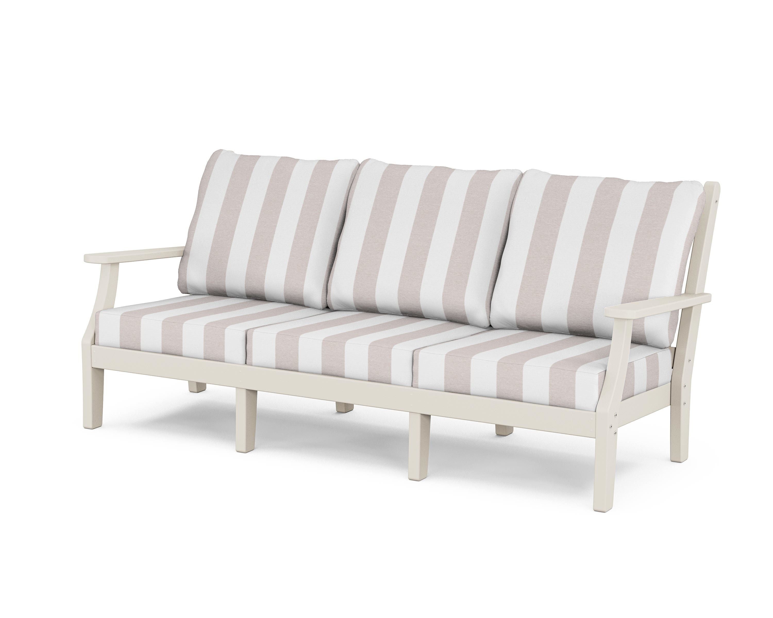 Country Living Wovendale Deep Seating Sofa in Sand / Cabana Stripe Dune Burlap